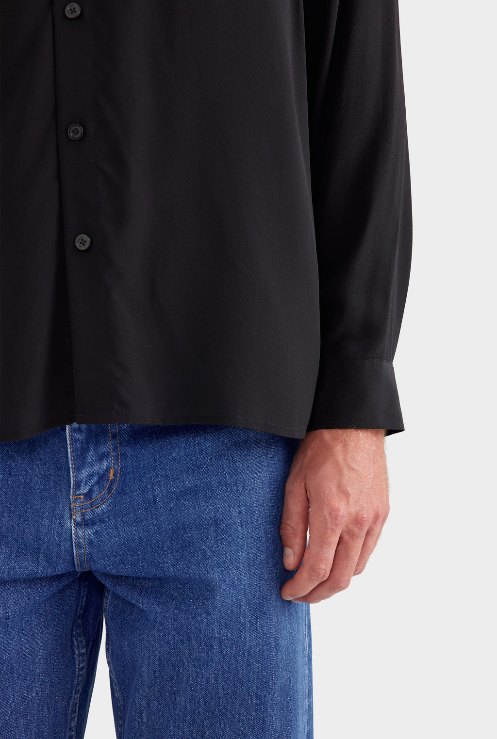 Relaxed Silk Long Sleeve Shirt - Black