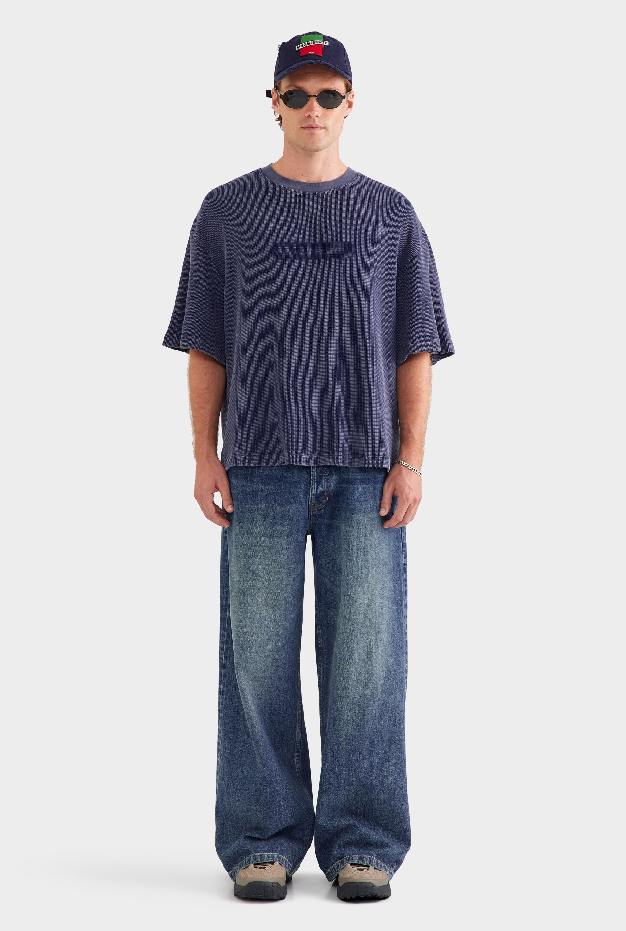 Pigment Dyed Supersized Waffle T Shirt - Washed Navy