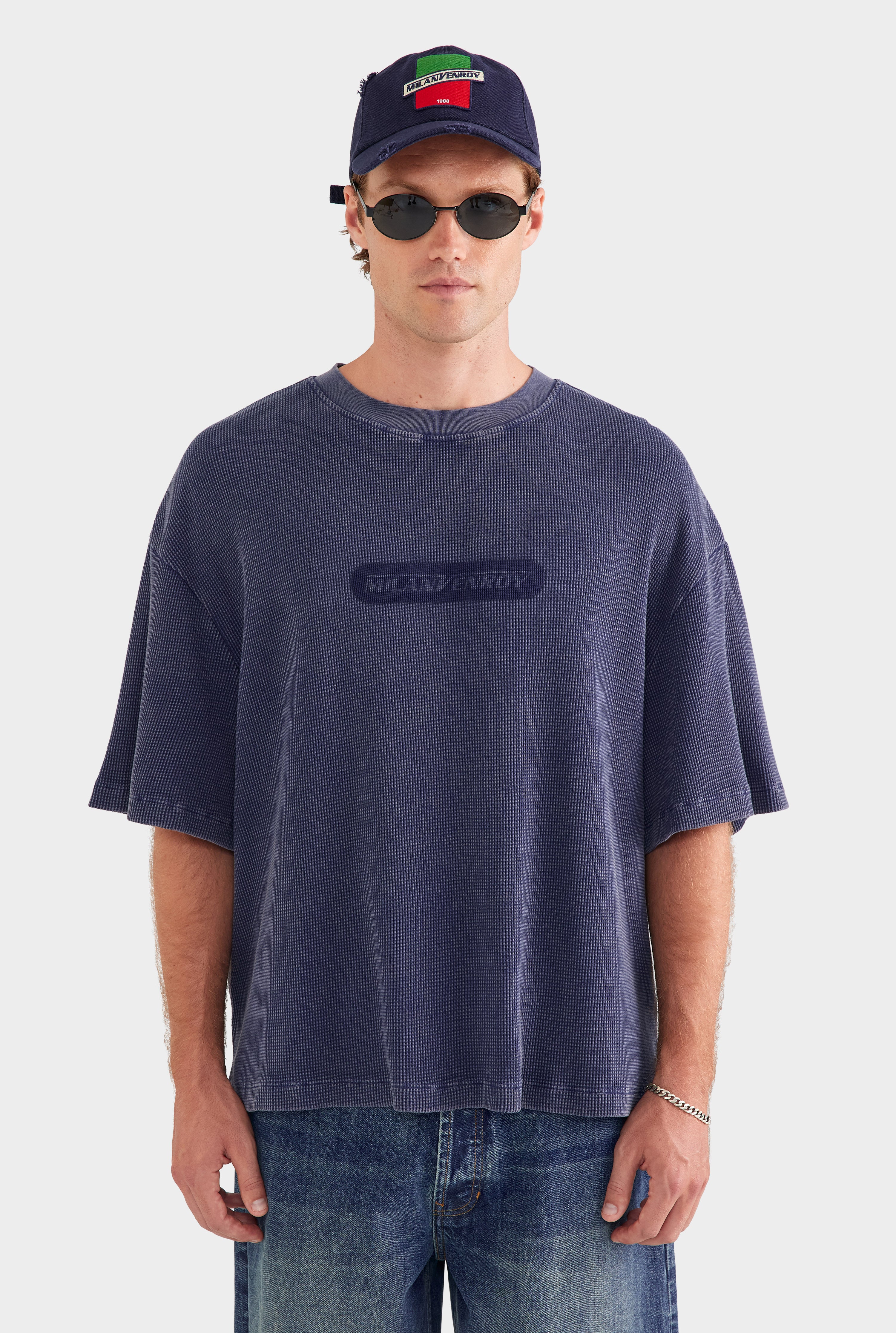 Pigment Dyed Supersized Waffle T Shirt - Washed Navy