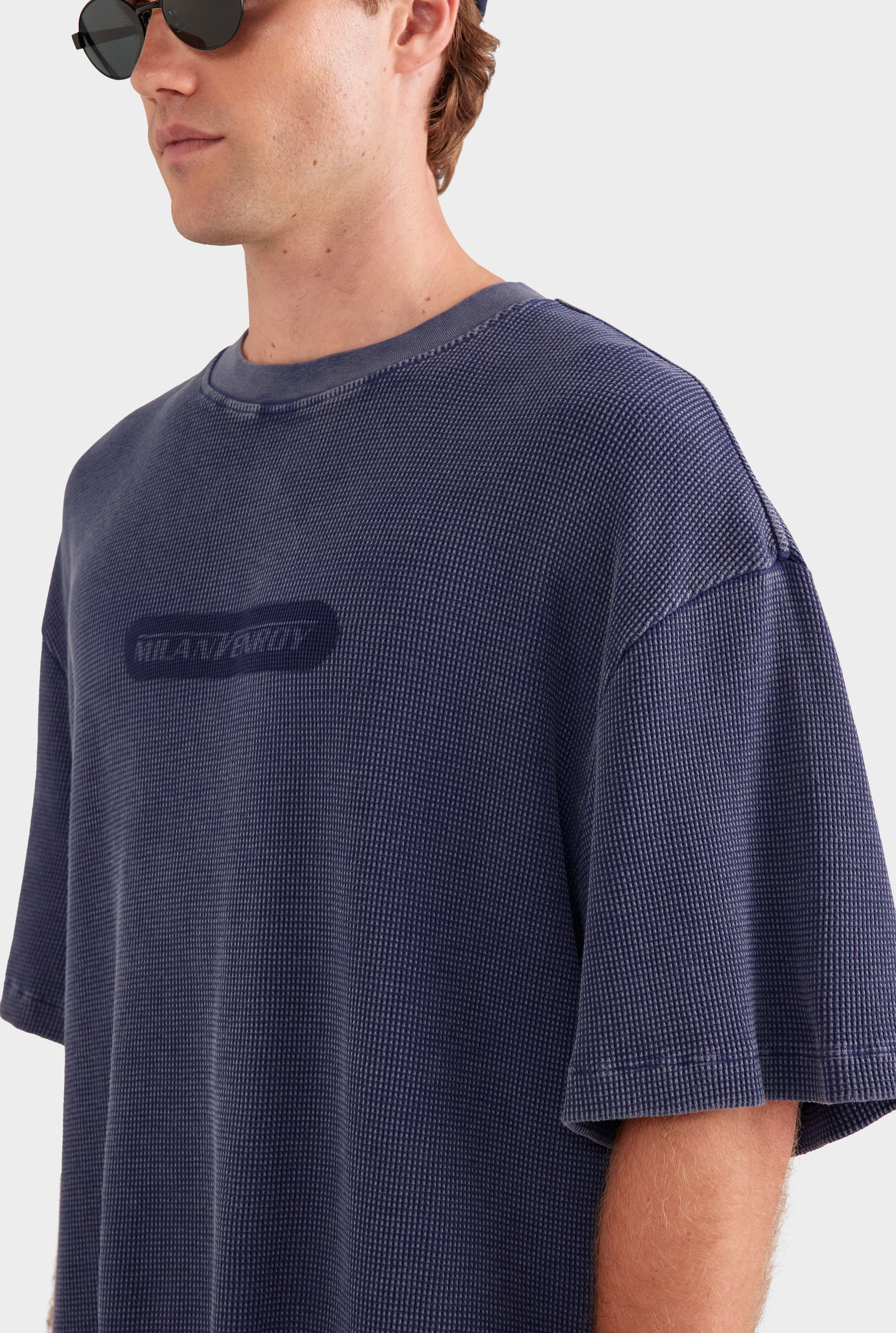 Pigment Dyed Supersized Waffle T Shirt - Washed Navy