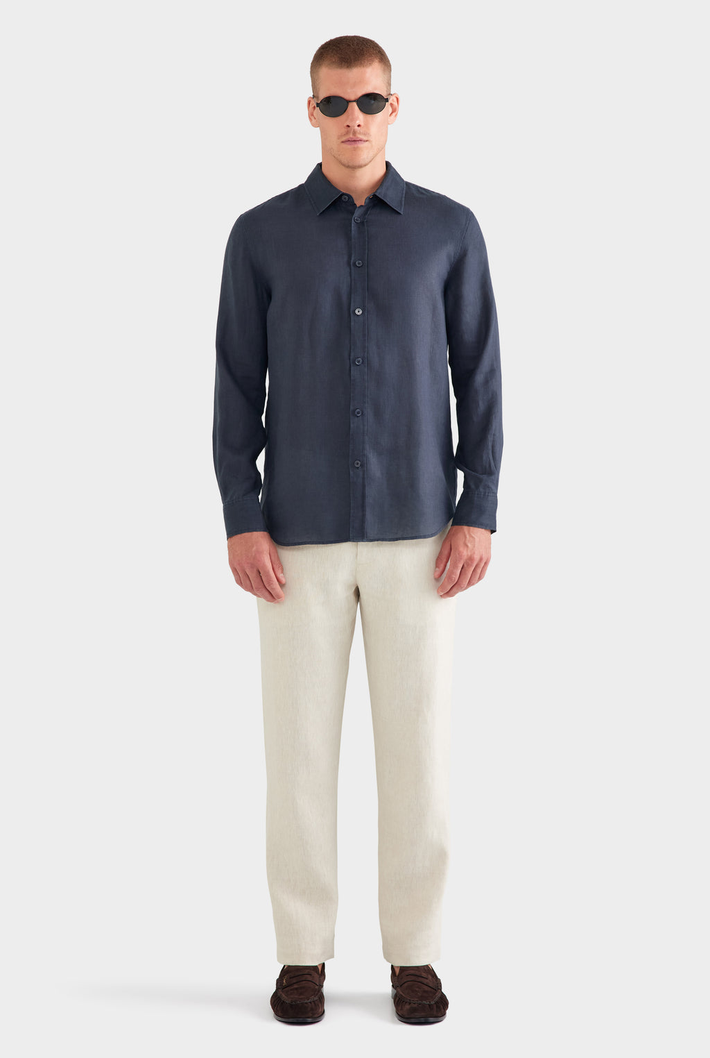 Relaxed Linen Shirt - Navy