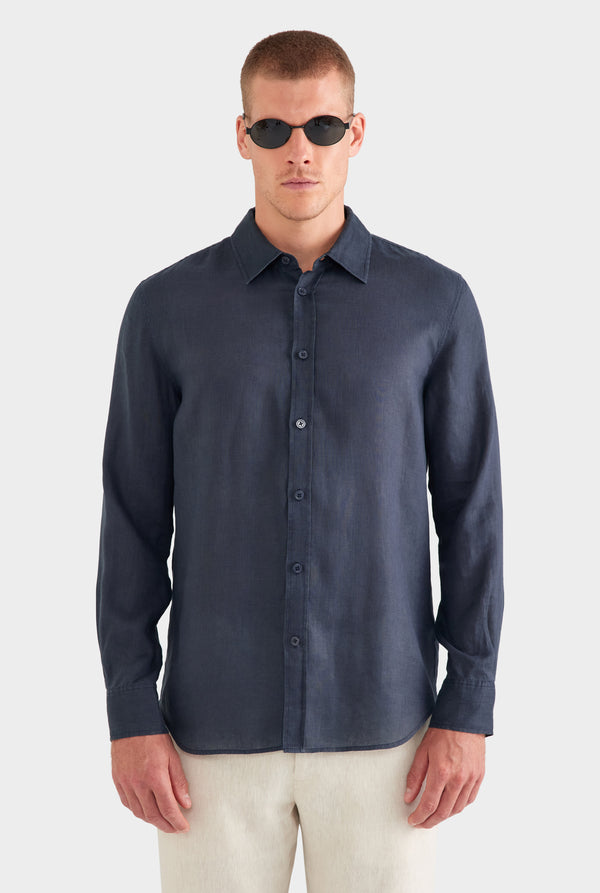 Relaxed Linen Shirt - Navy
