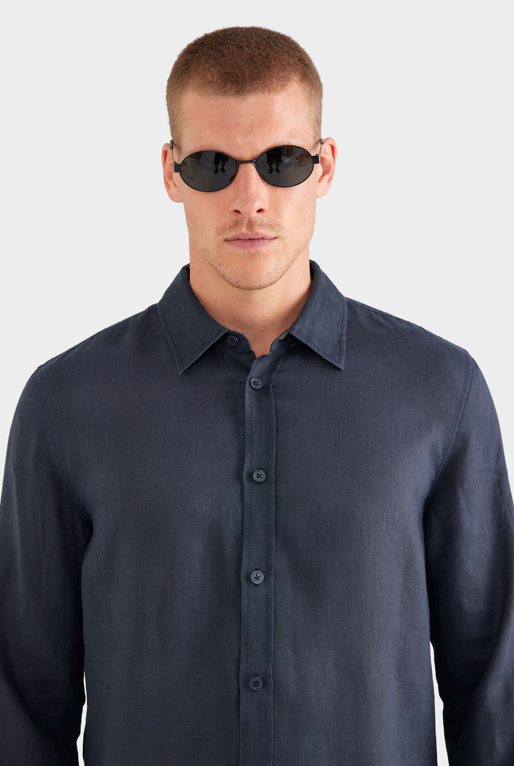 Relaxed Linen Shirt - Navy