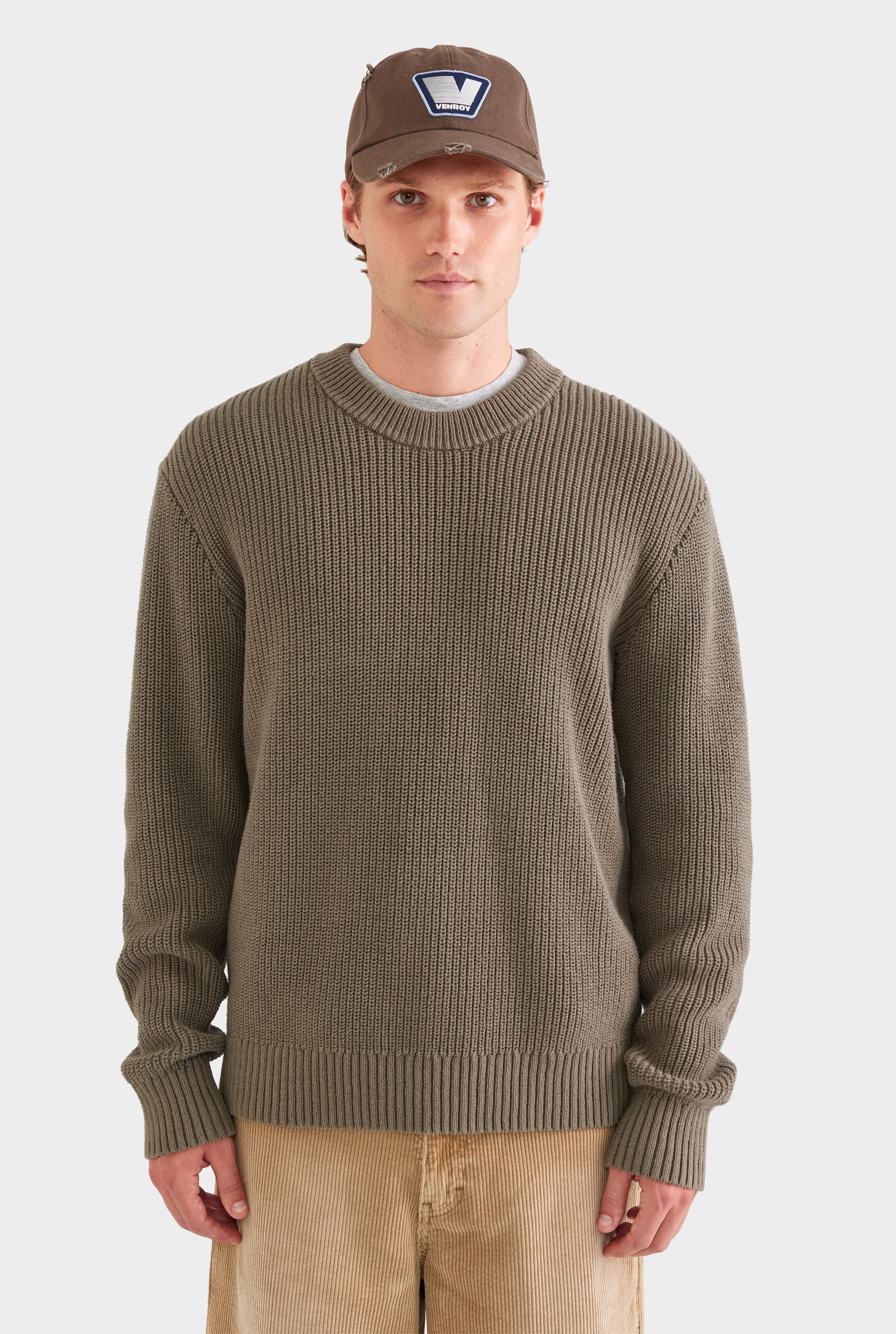 Relaxed Cotton Knit Sweater - Smokey Olive