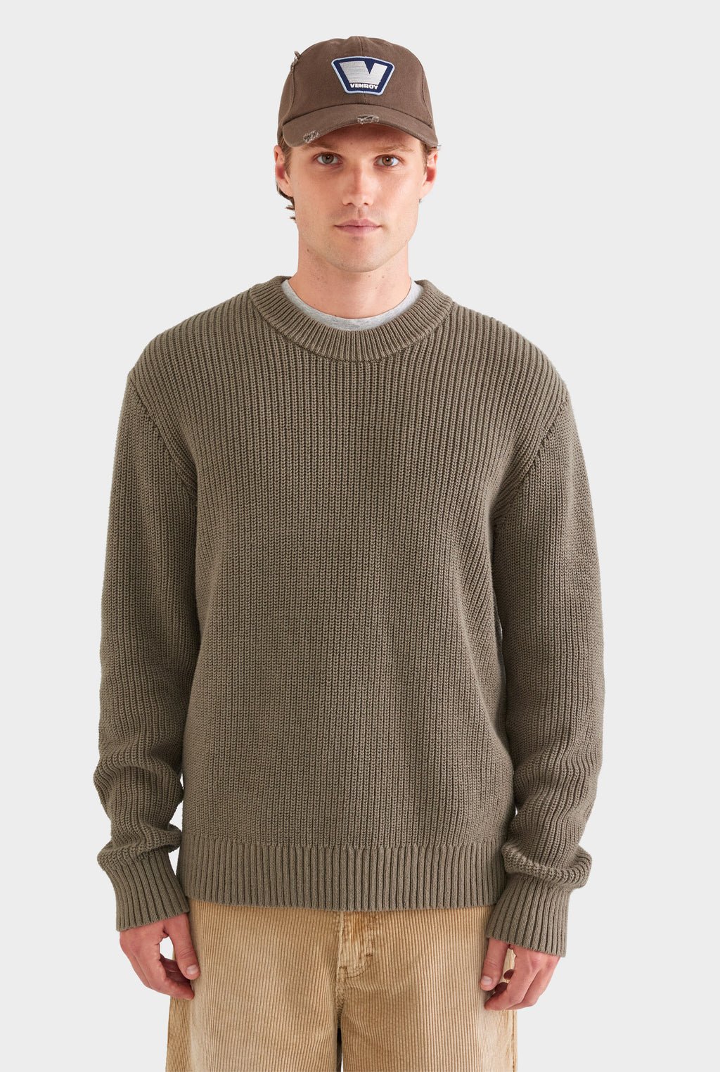 Relaxed Cotton Knit Sweater - Smokey Olive