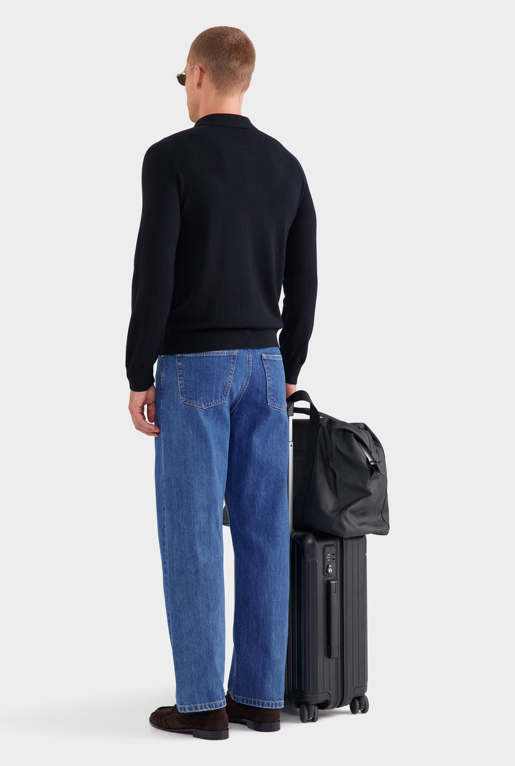 Merino Wool Knit Polo - Black