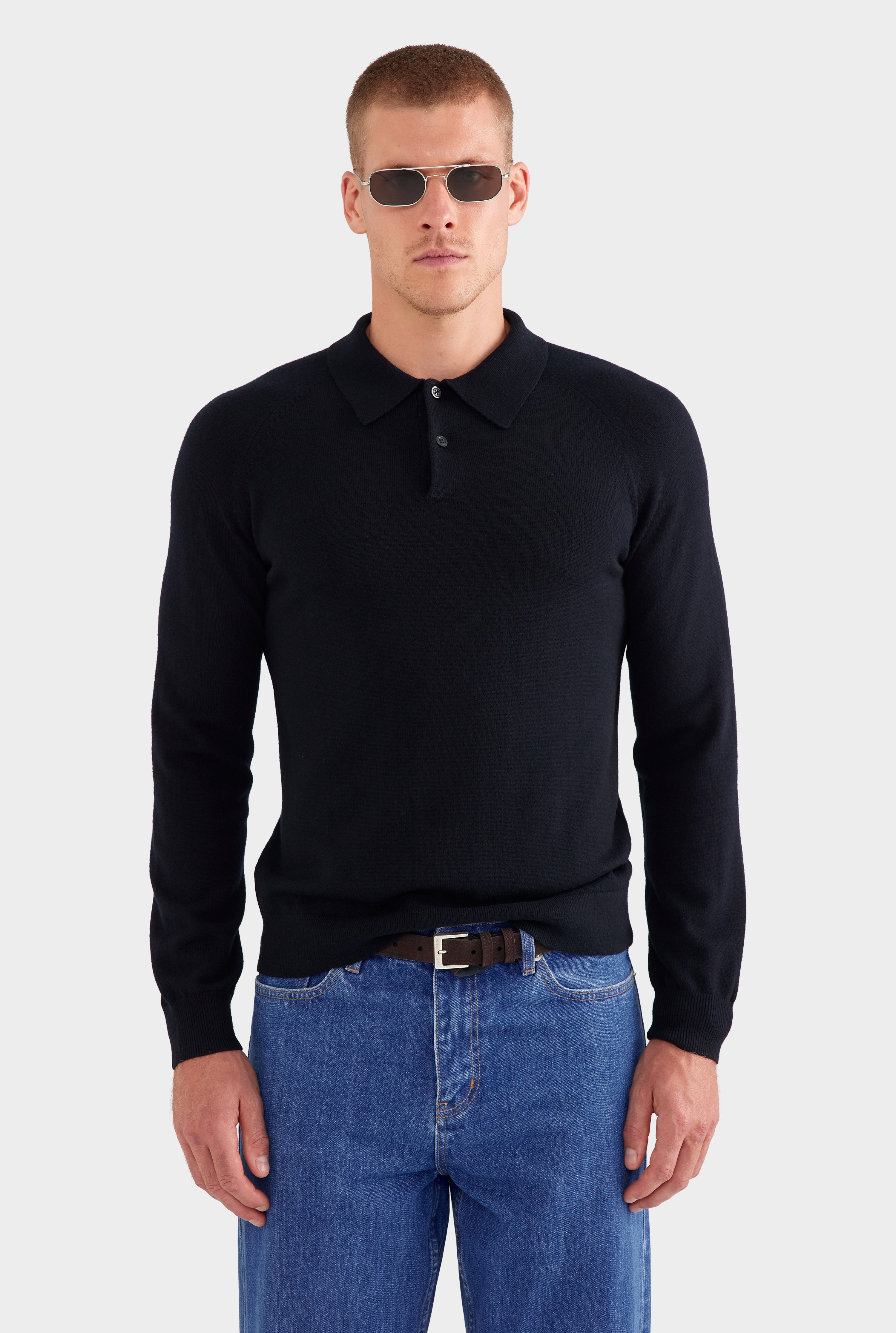 Mens Merino Wool Knit Polo Black | Venroy – VENROY