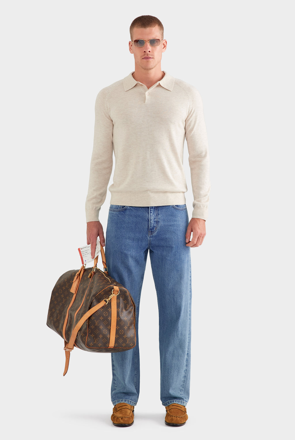 Merino Wool Knit Polo - Sand Marl
