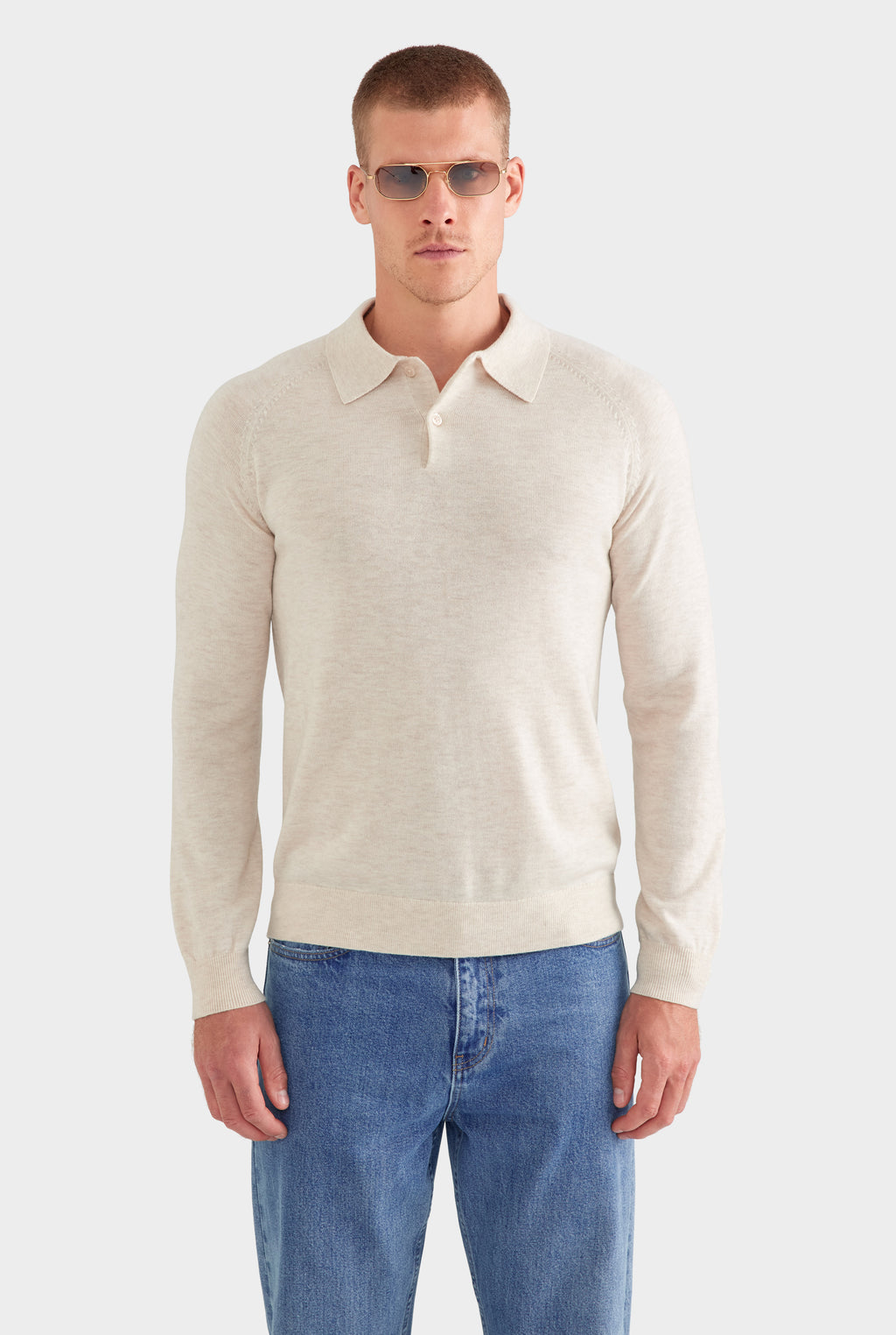 Merino Wool Knit Polo - Sand Marl