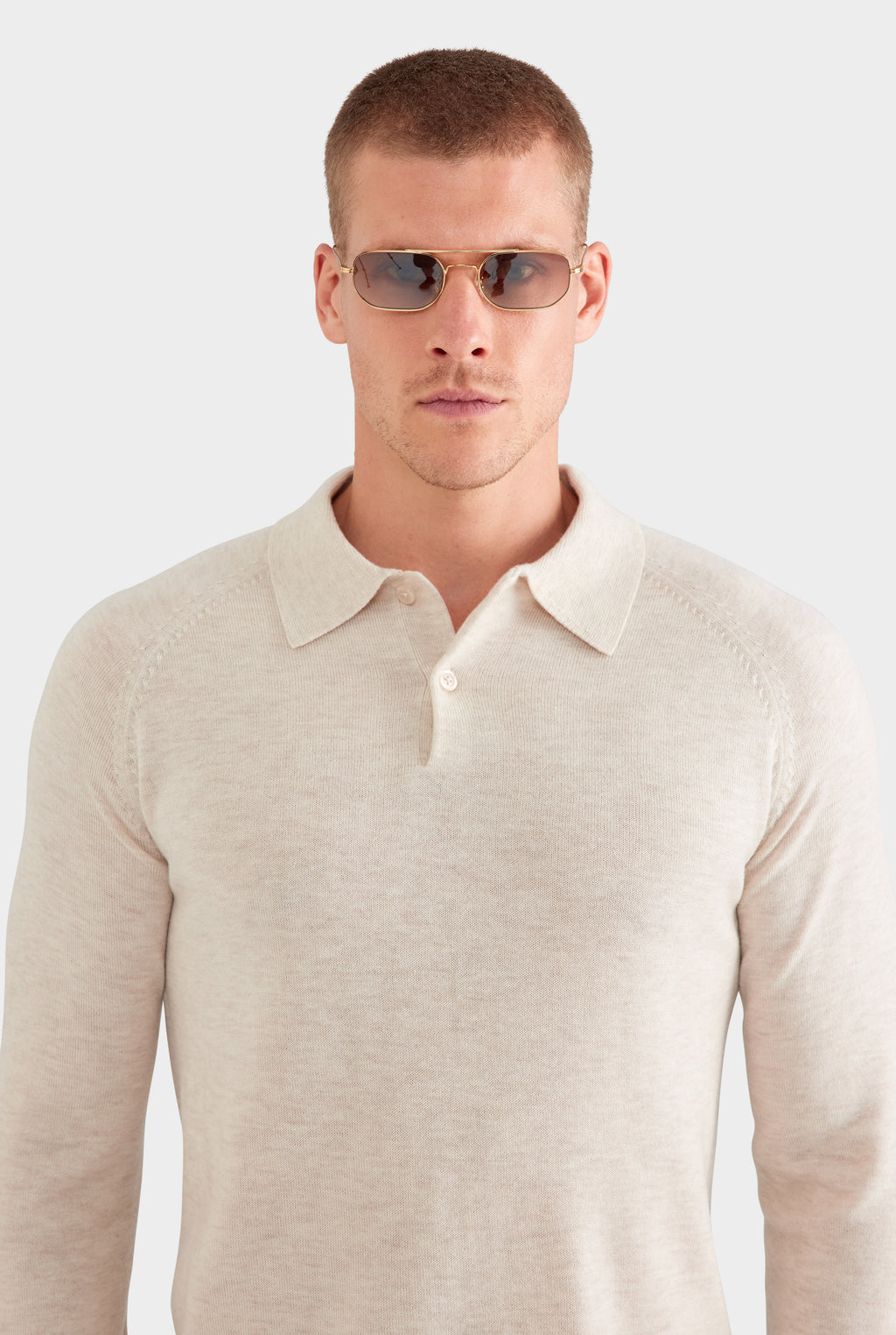 Merino Wool Knit Polo - Sand Marl