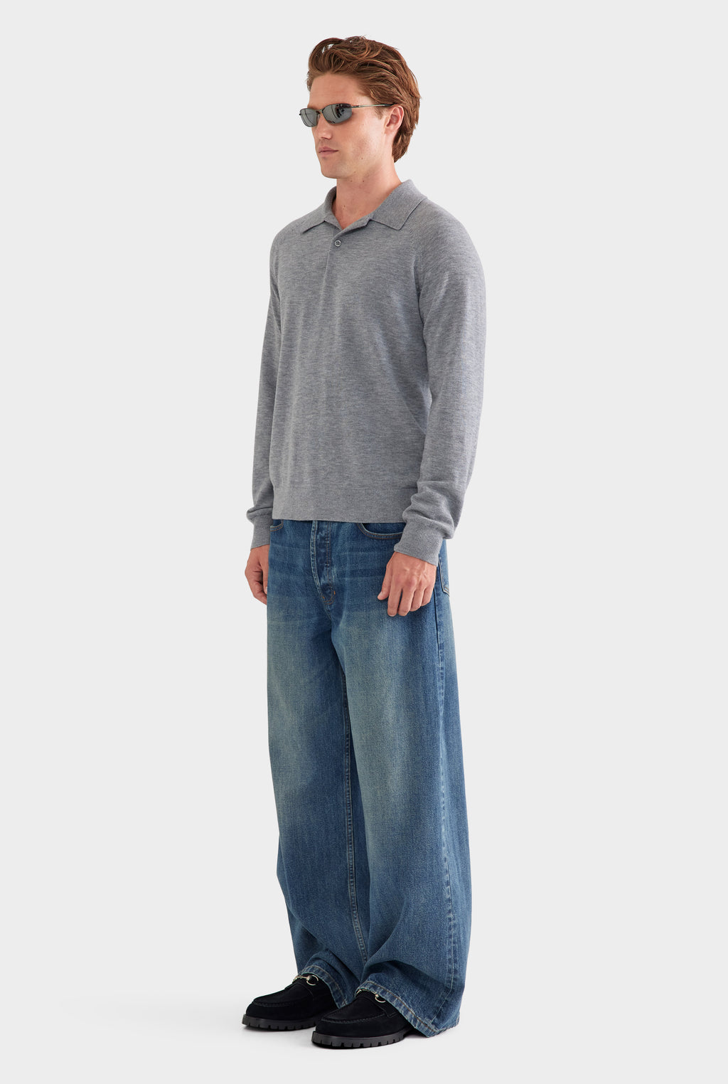 Merino Wool Knit Polo - Grey Marl