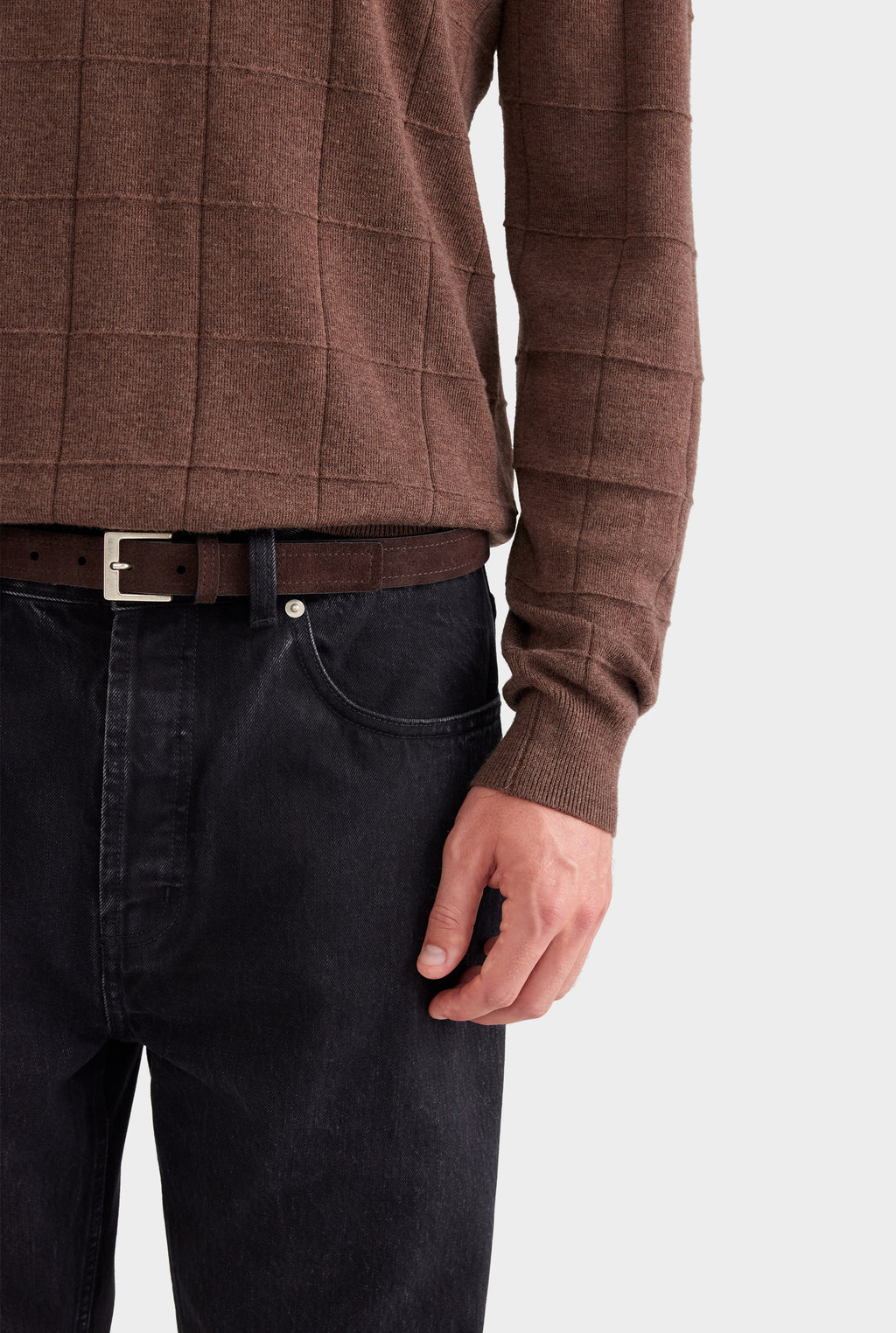 Merino Wool Check Knit Polo - Chocolate Marl