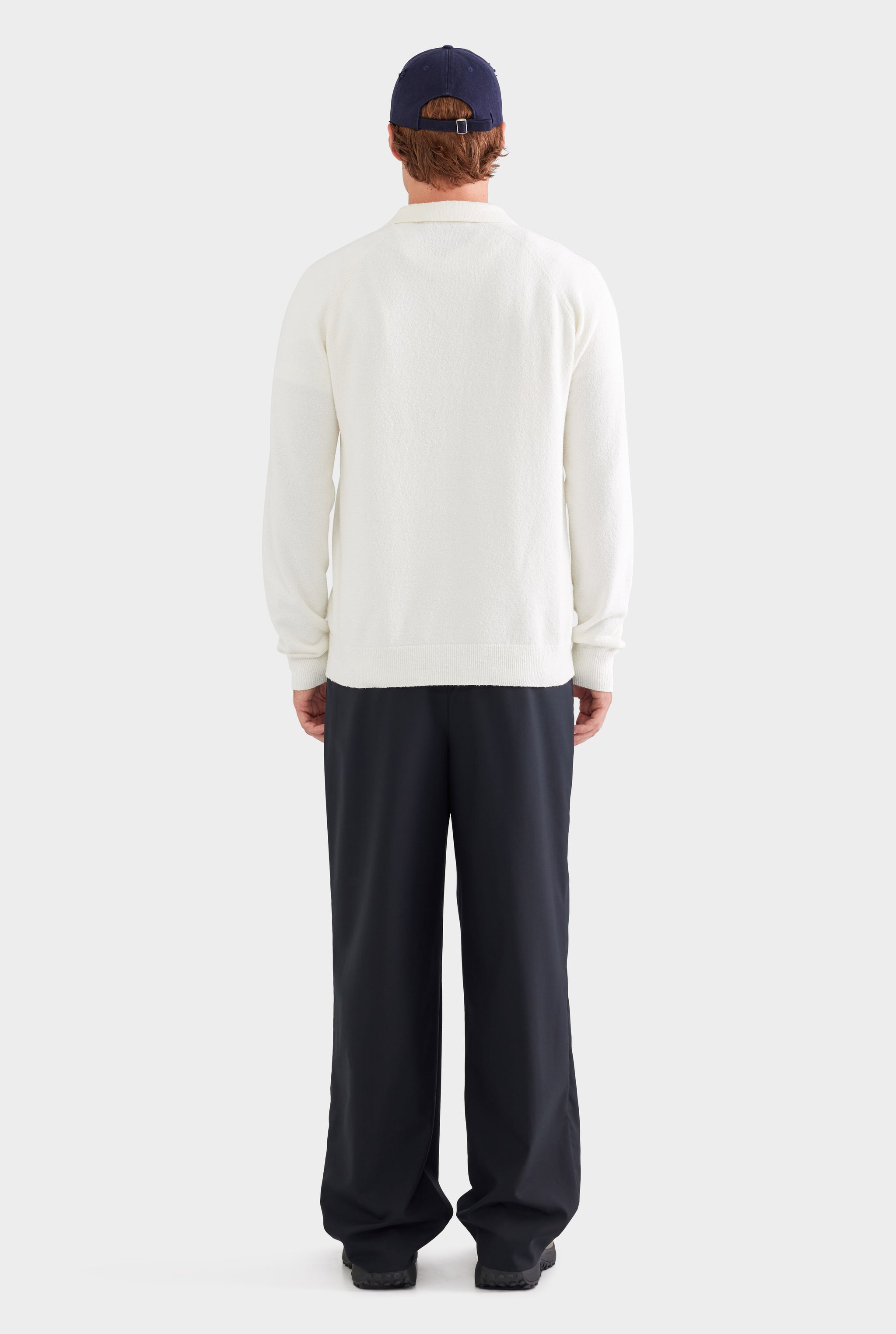 Long Sleeve Boucle Knit Polo - Off White