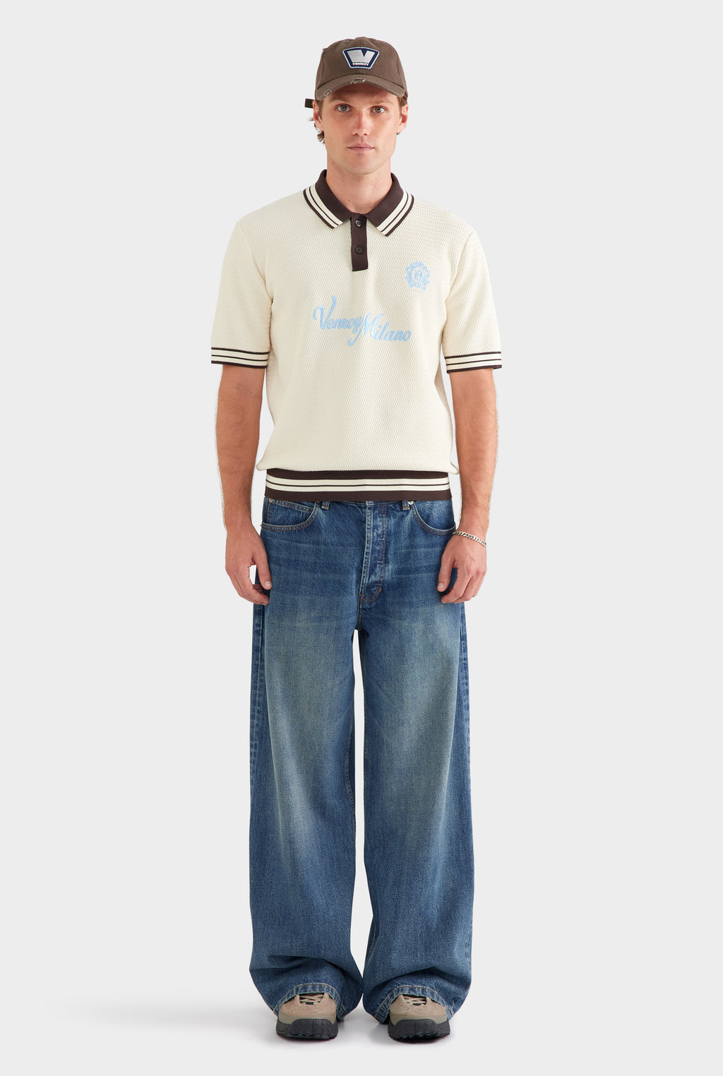 Knitted Soccer Polo - Off White/Coffee