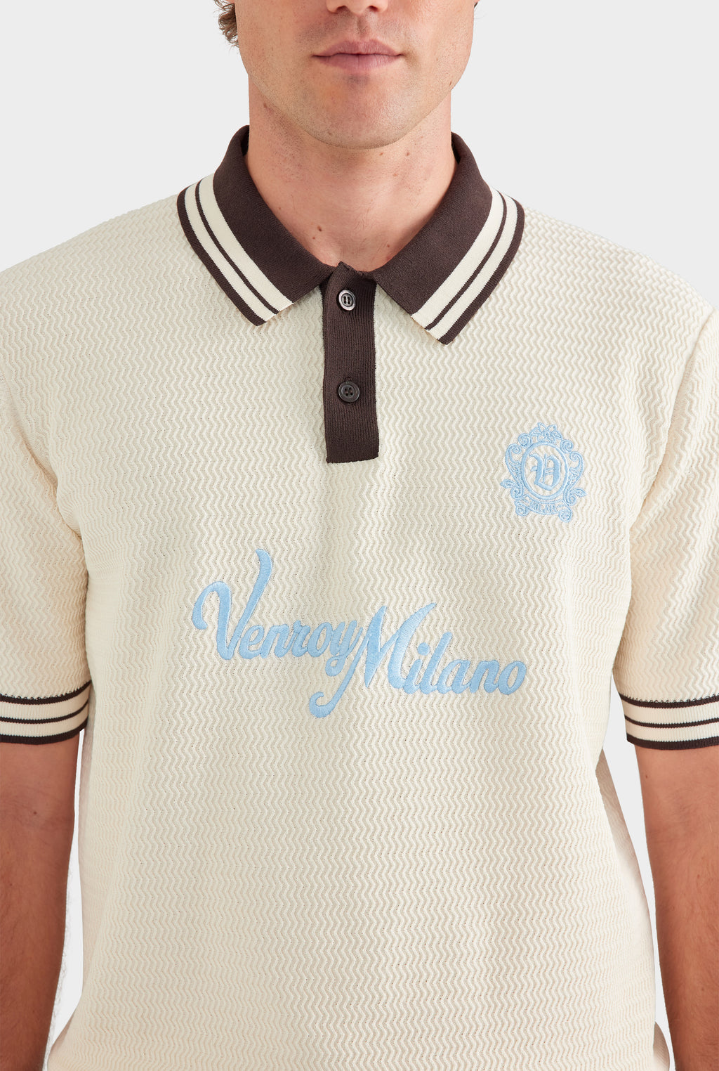 Knitted Soccer Polo - Off White/Coffee