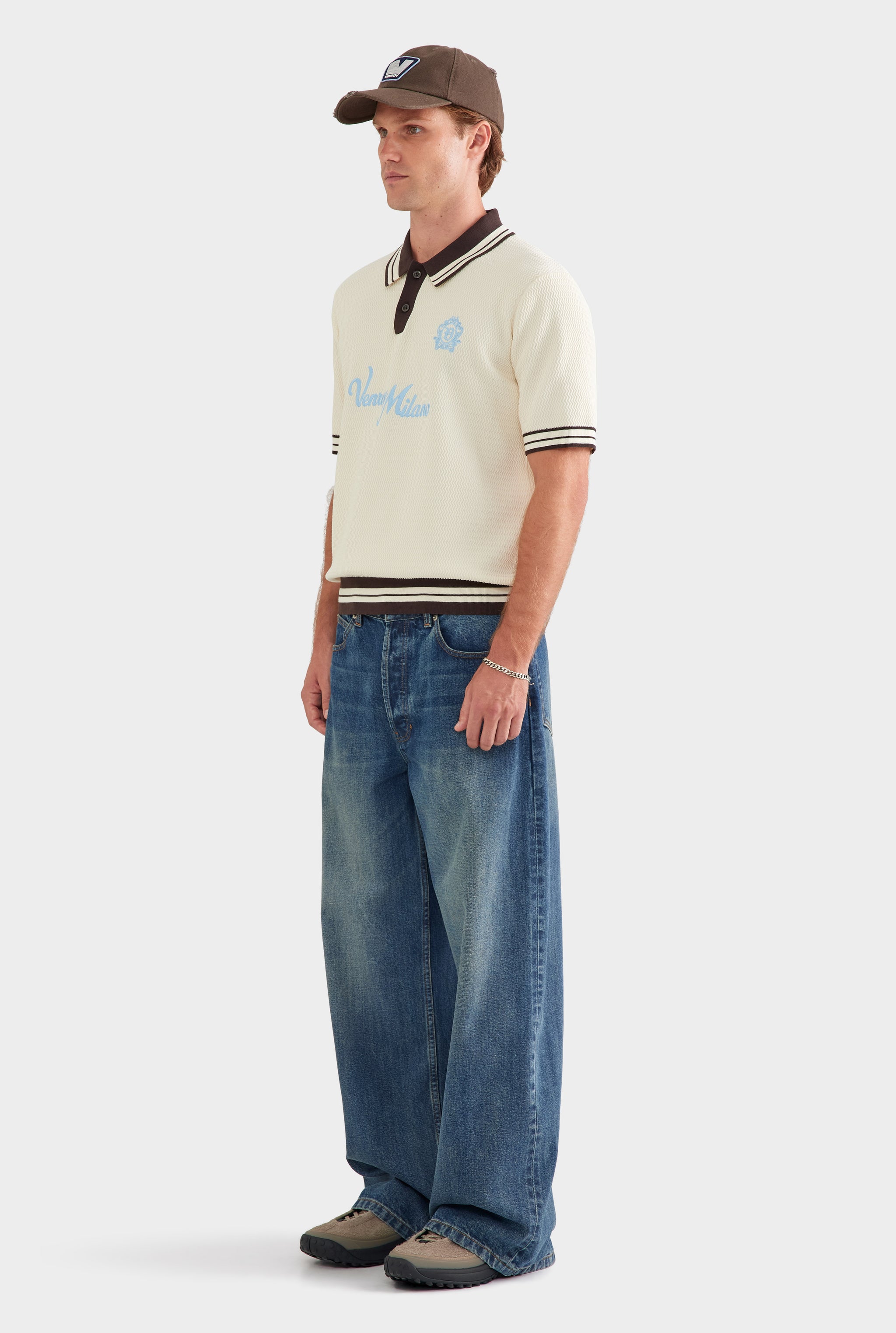 Knitted Soccer Polo - Off White/Coffee