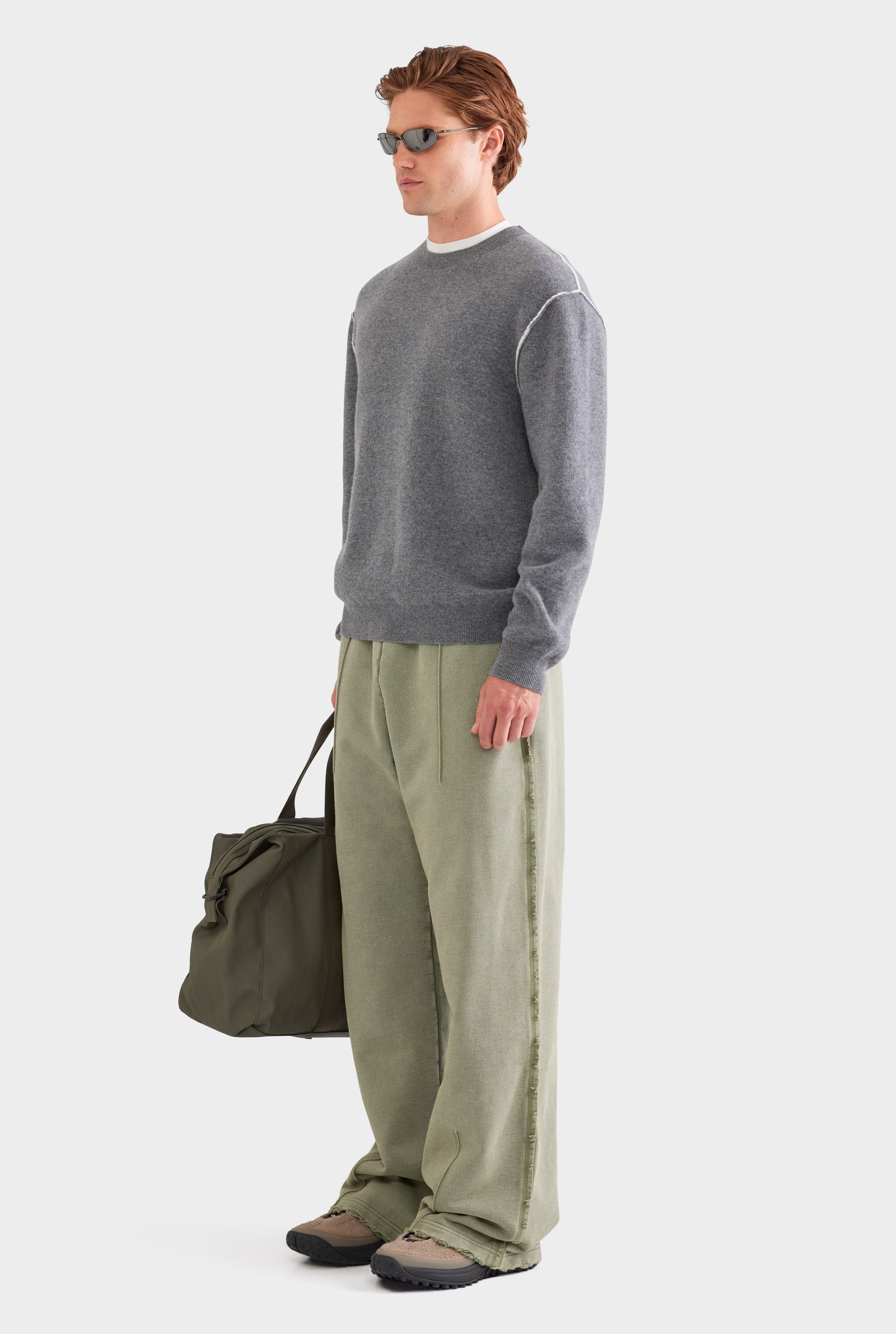 Exposed Seam Wool Cashmere Sweater - Charcoal Marl/White