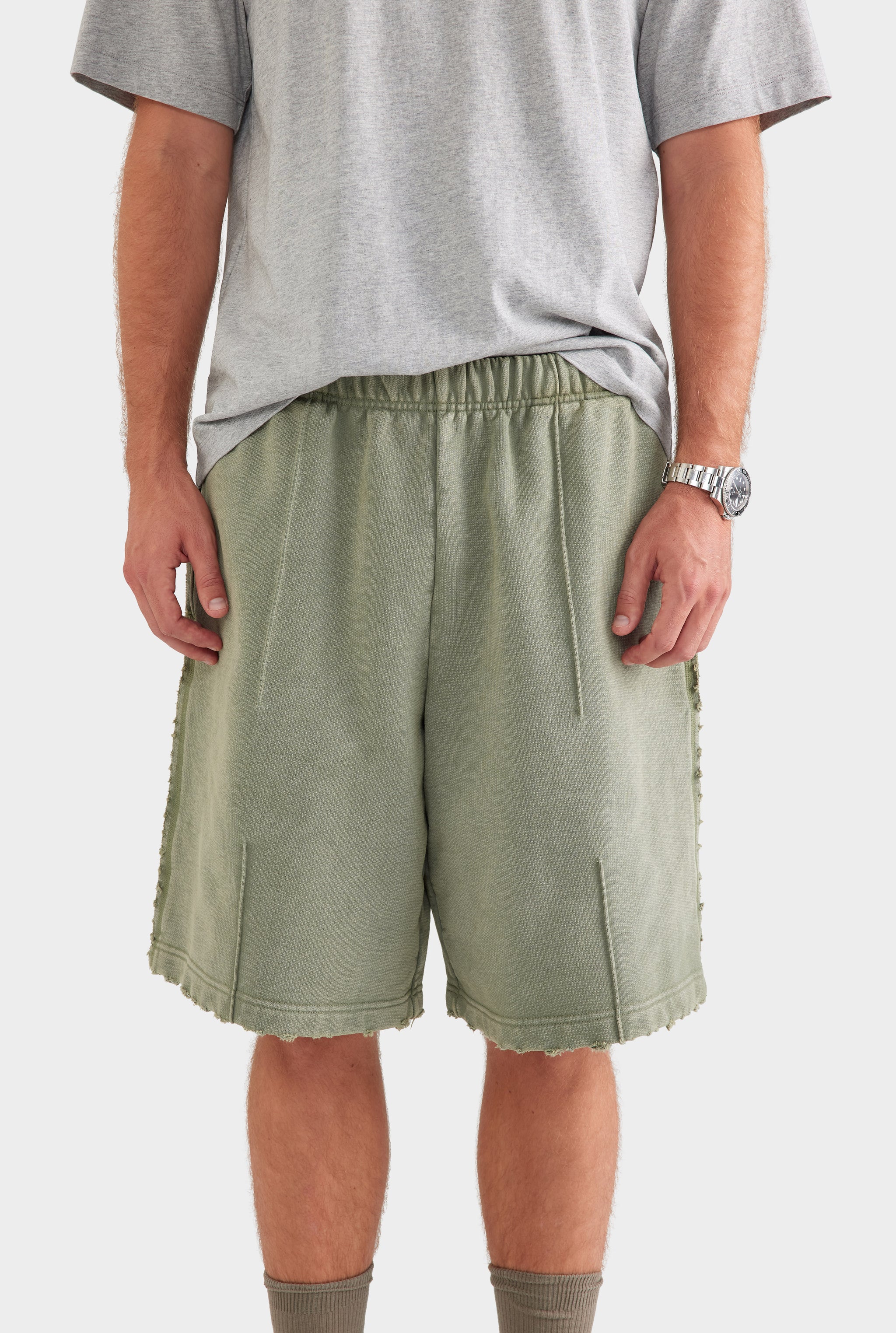 Distressed Heavyweight Track Short - Washed Olive