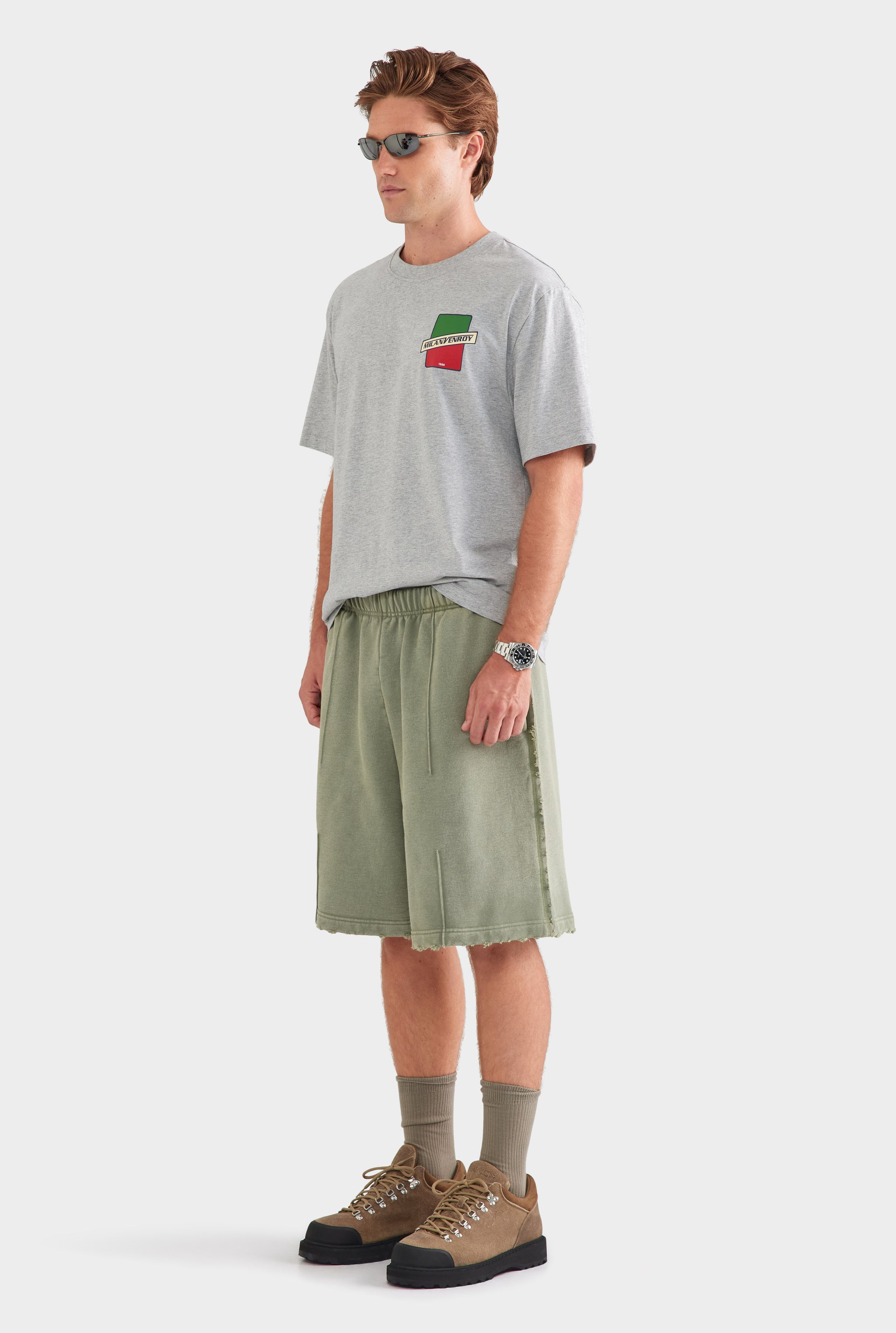 Distressed Heavyweight Track Short - Washed Olive