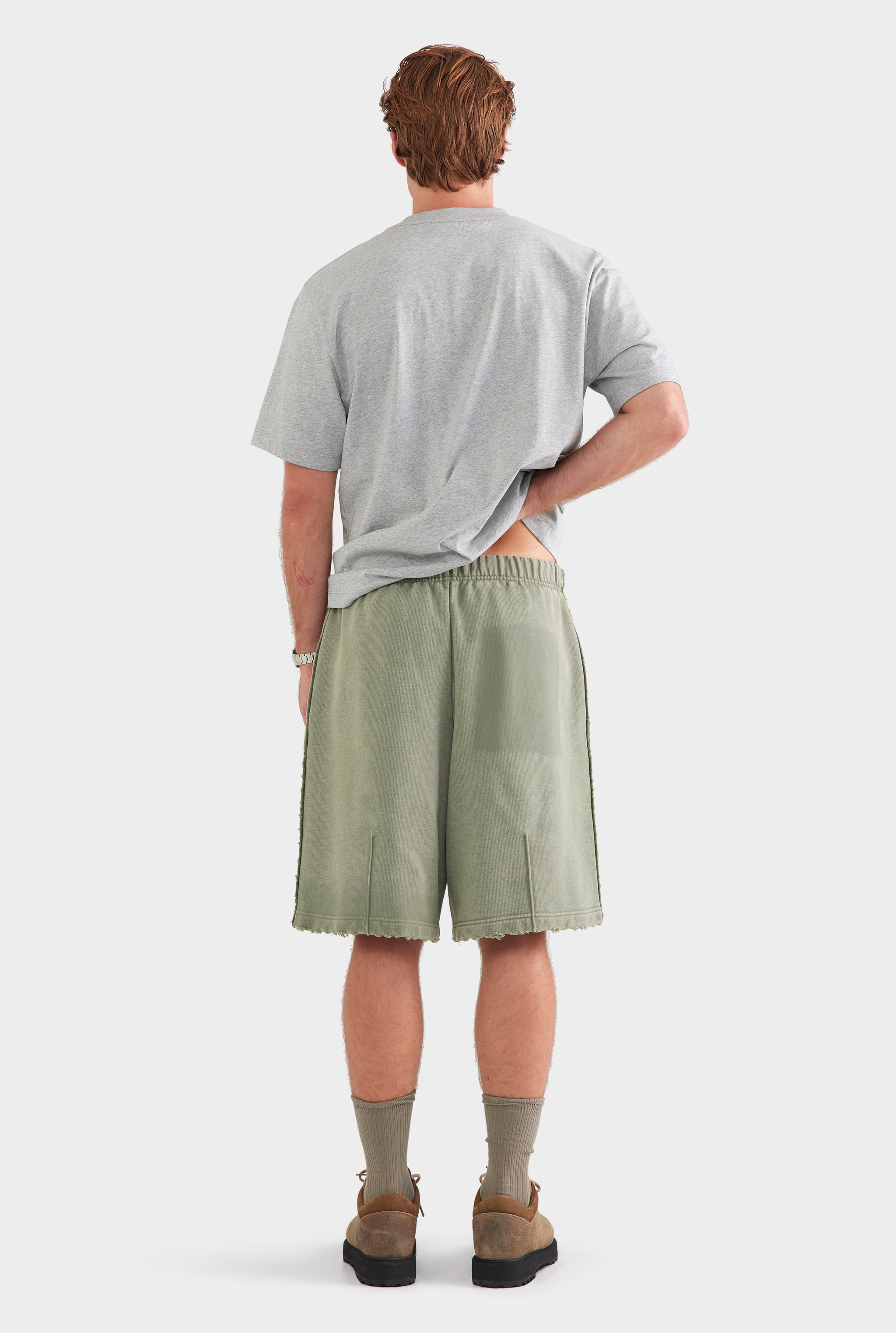 Distressed Heavyweight Track Short - Washed Olive