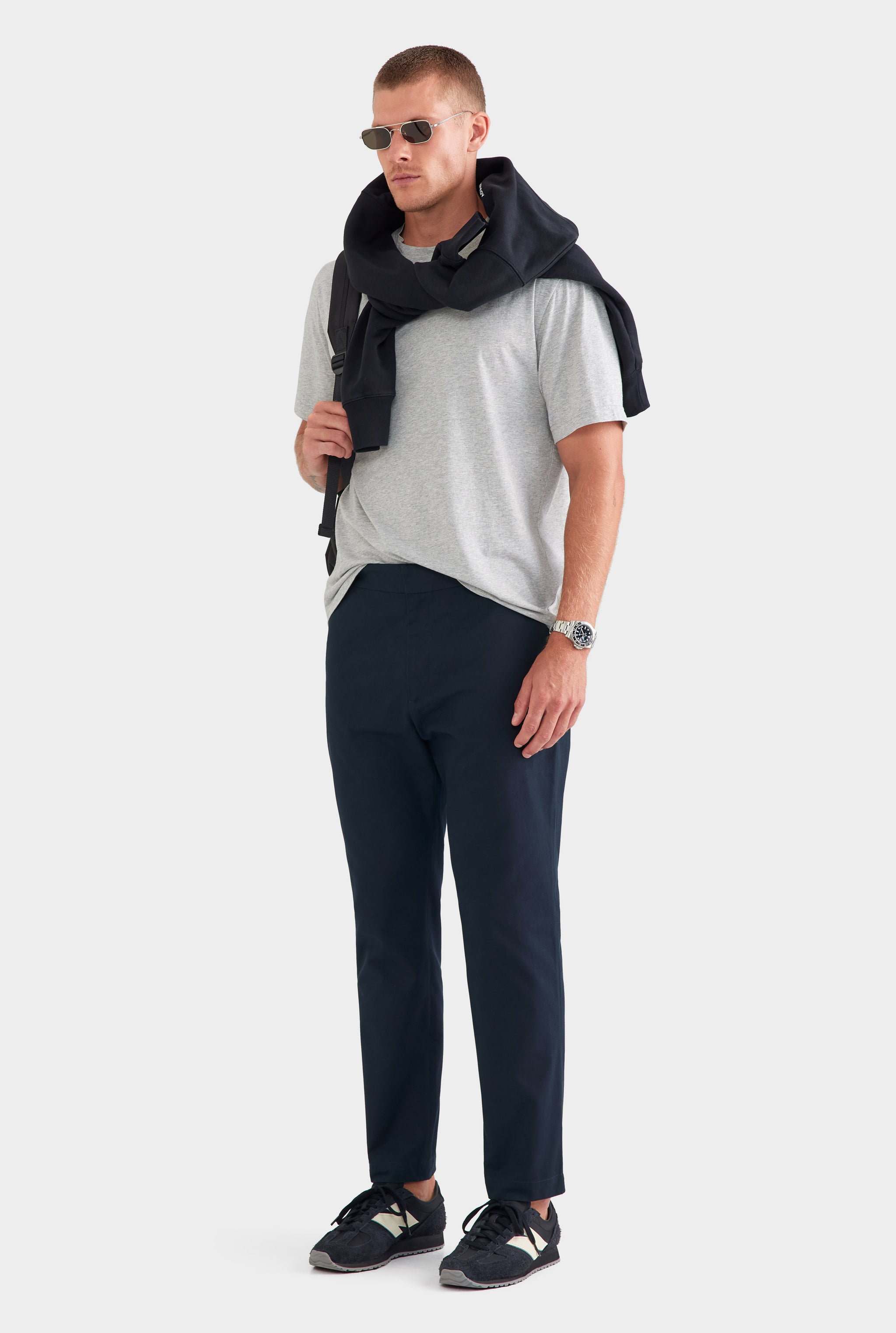 Classic Cotton Side Tab Trouser - Navy