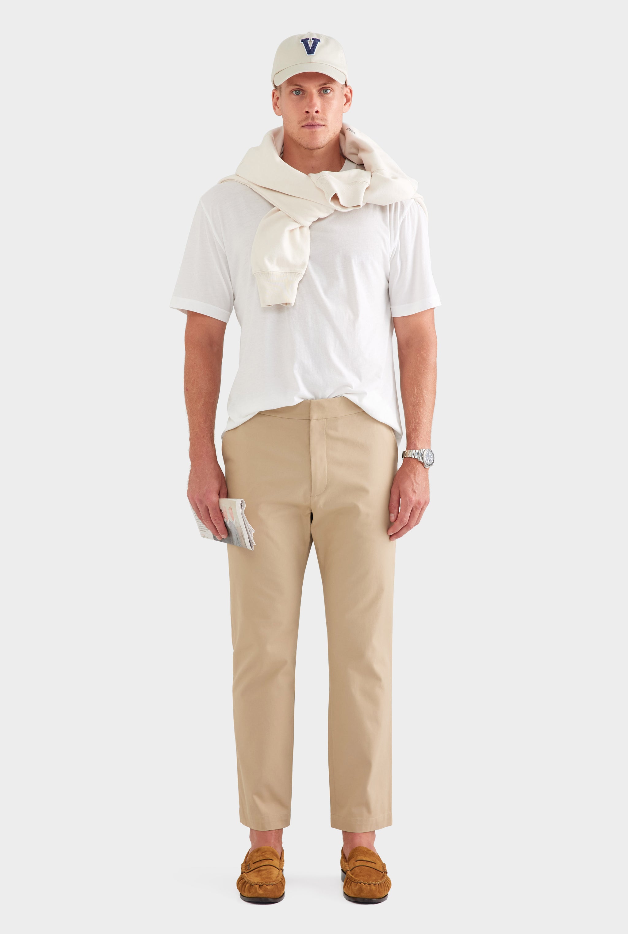 Classic Cotton Side Tab Trouser - Pale Khaki