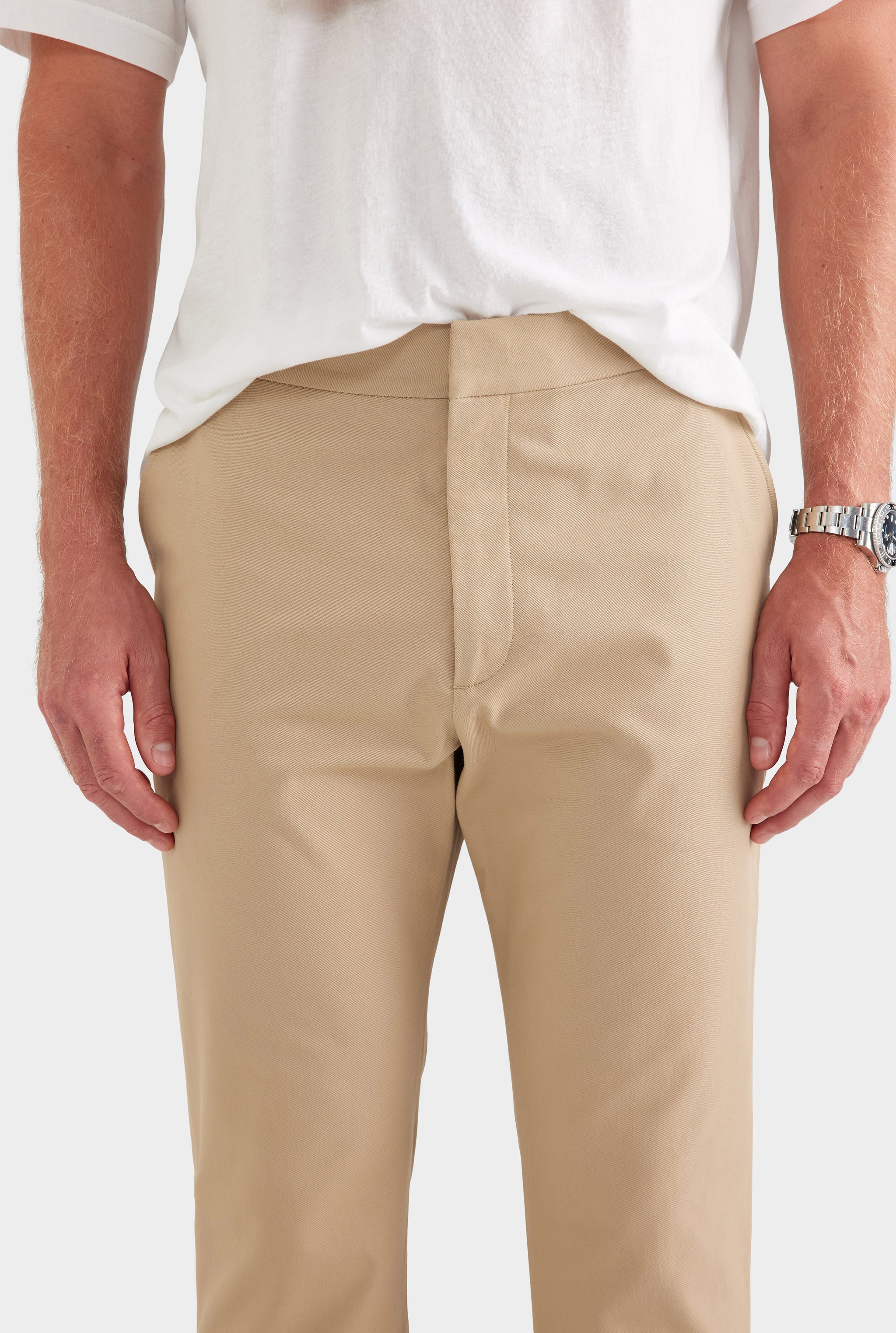 Classic Cotton Side Tab Trouser - Pale Khaki