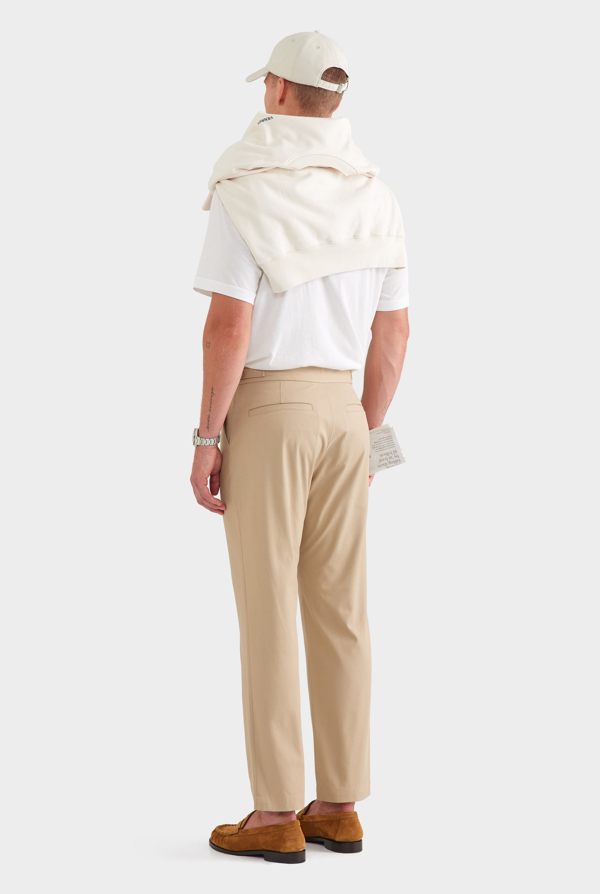 Classic Cotton Side Tab Trouser - Pale Khaki