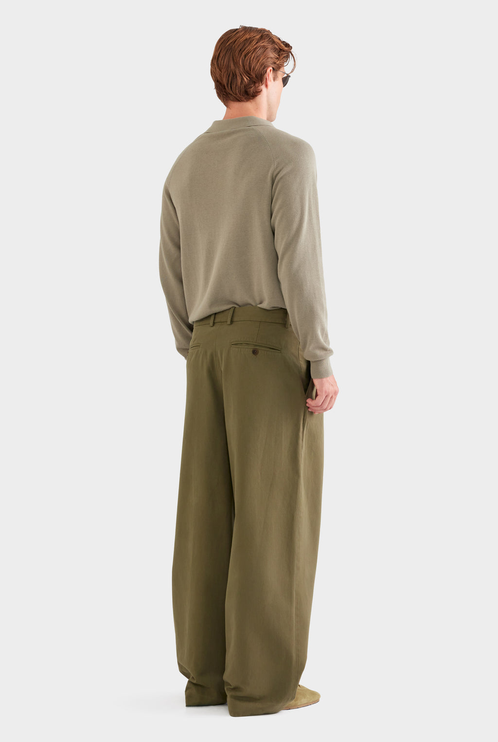 Relaxed Pleated Cotton Twill Trouser - Olive
