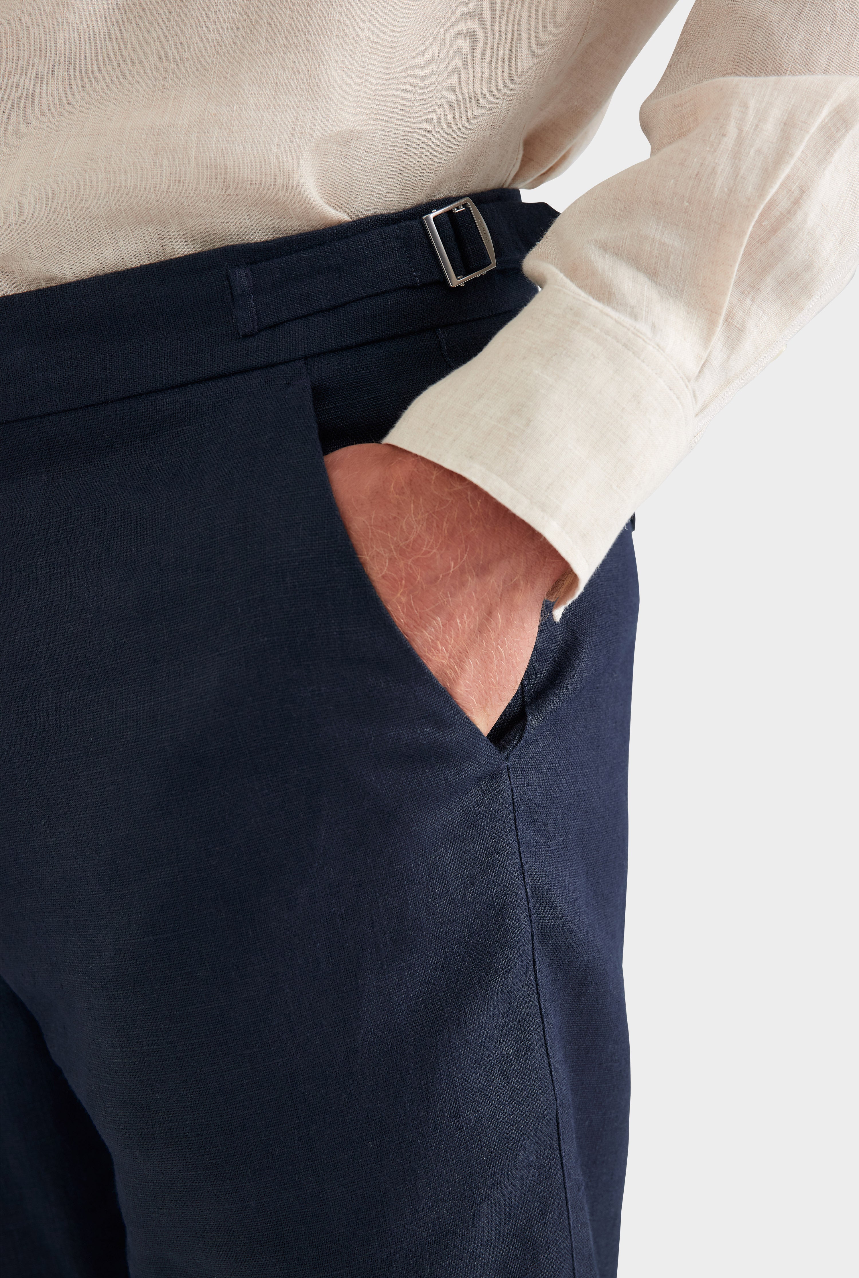 Mens Tailored Linen Side Tab Trouser Navy | Venroy – VENROY