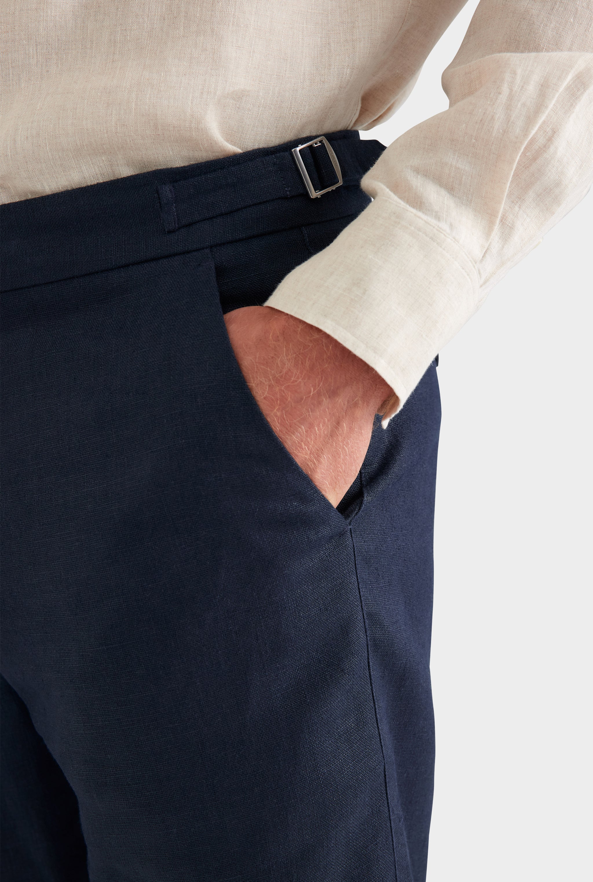 Tailored Linen Side Tab Trouser - Navy