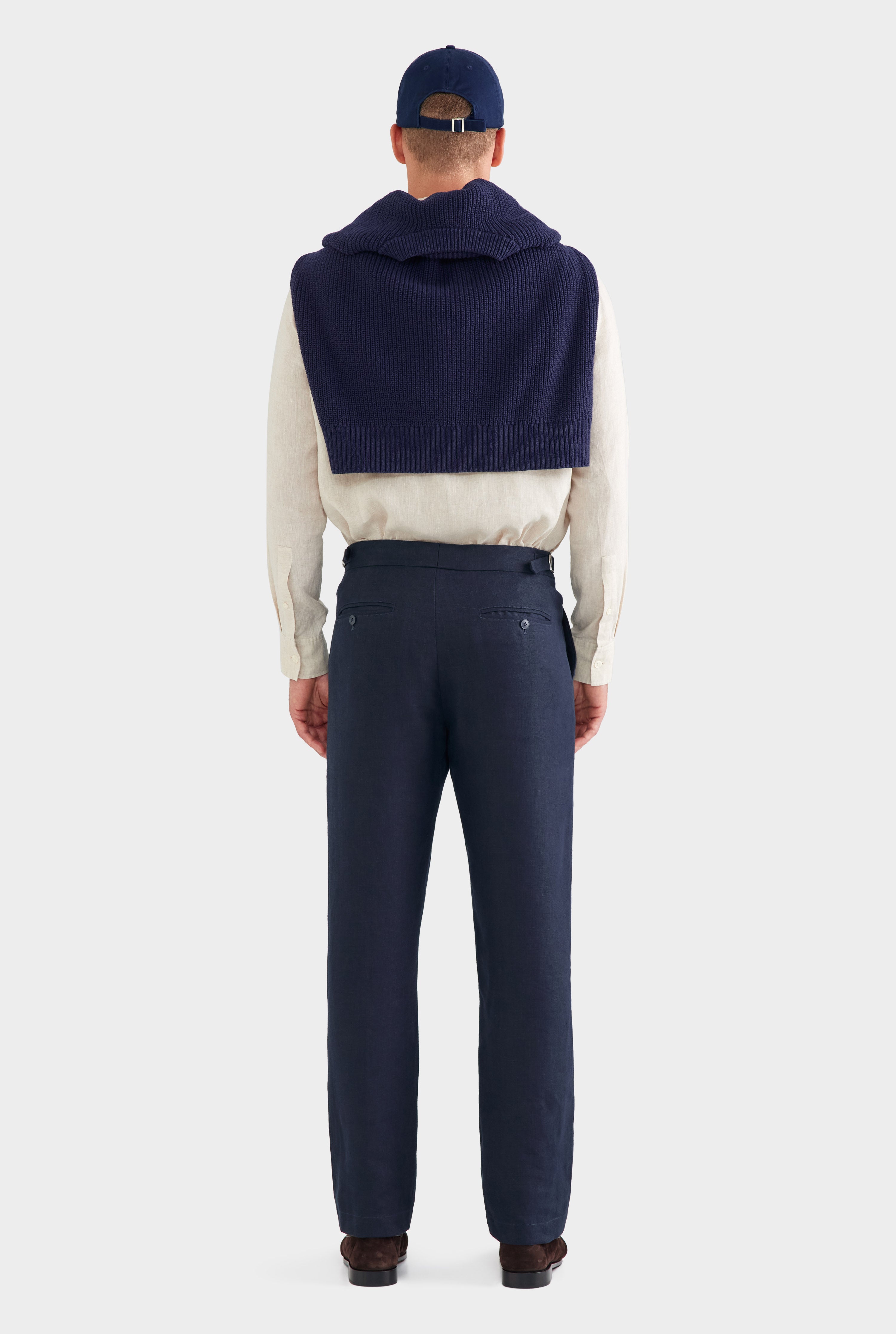 Mens Tailored Linen Side Tab Trouser Navy | Venroy – VENROY