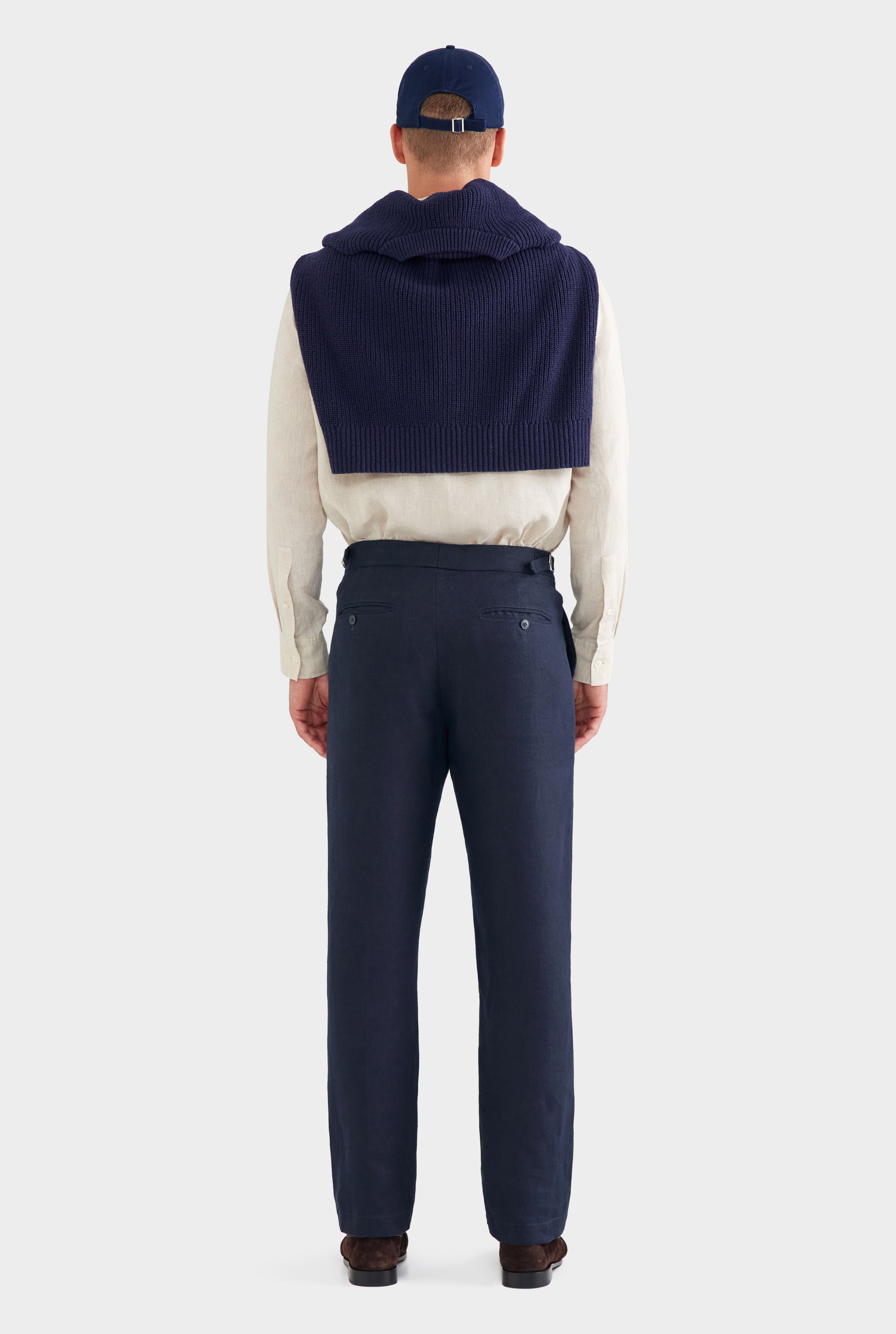 Tailored Linen Side Tab Trouser - Navy