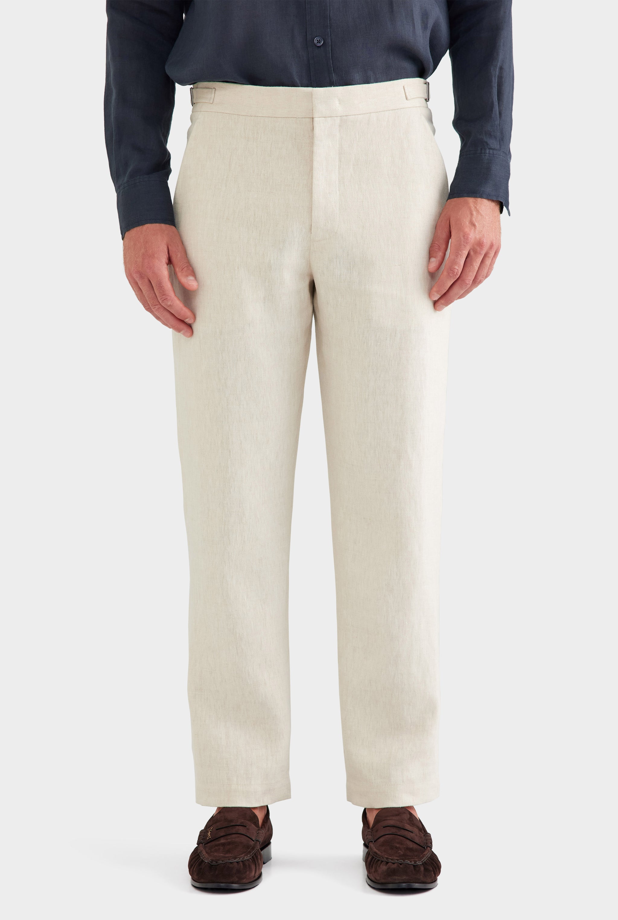 Tailored Linen Side Tab Trouser - Sand