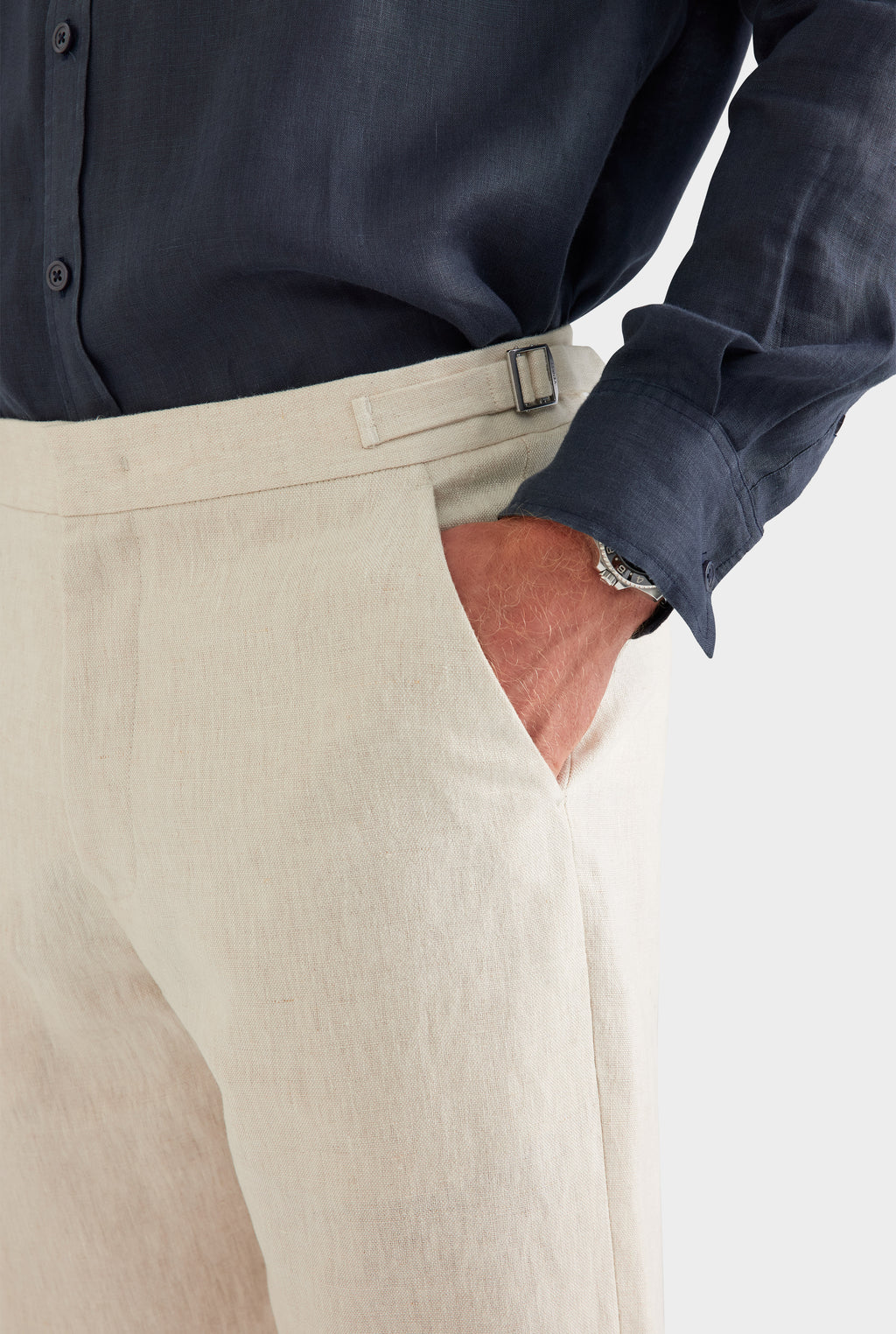 Tailored Linen Side Tab Trouser - Sand