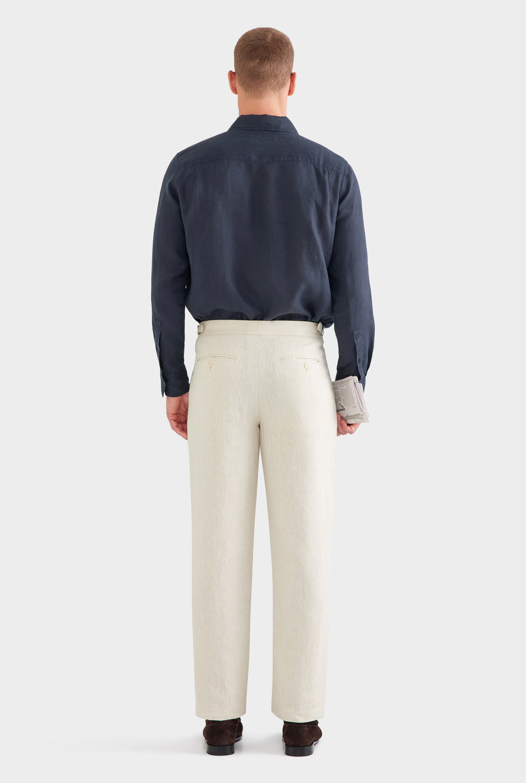 Tailored Linen Side Tab Trouser - Sand