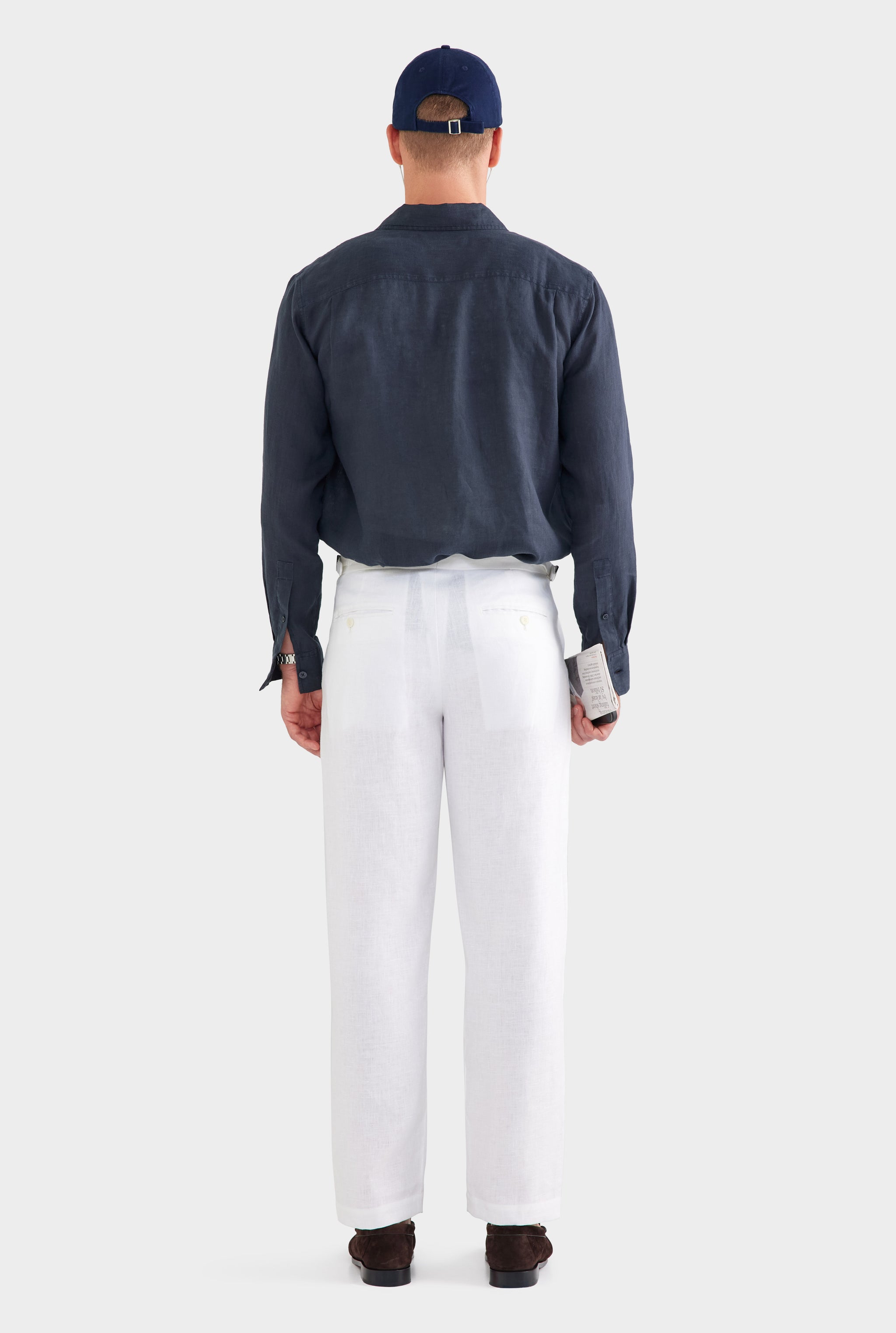 Tailored Linen Side Tab Trouser - White