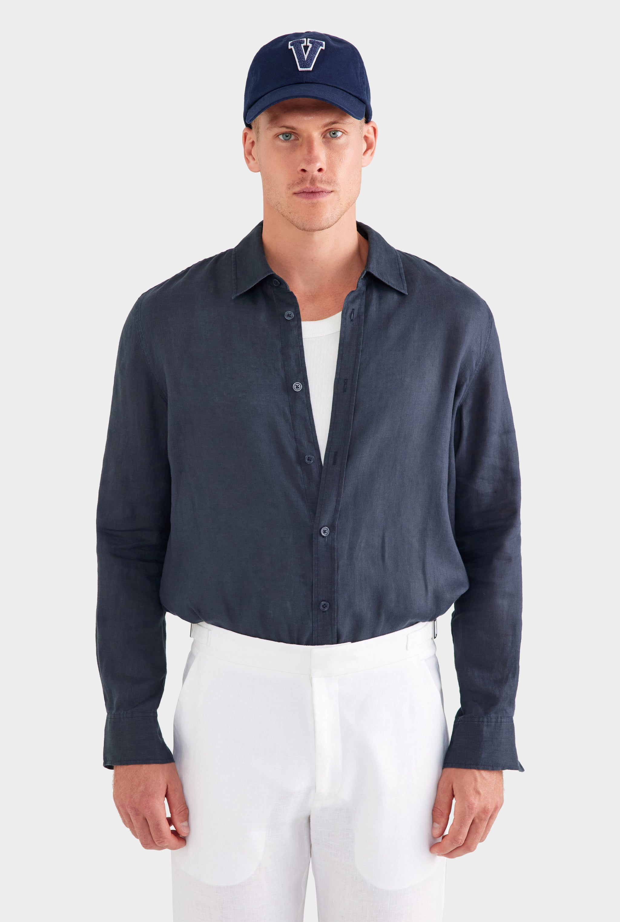 Tailored Linen Side Tab Trouser - White
