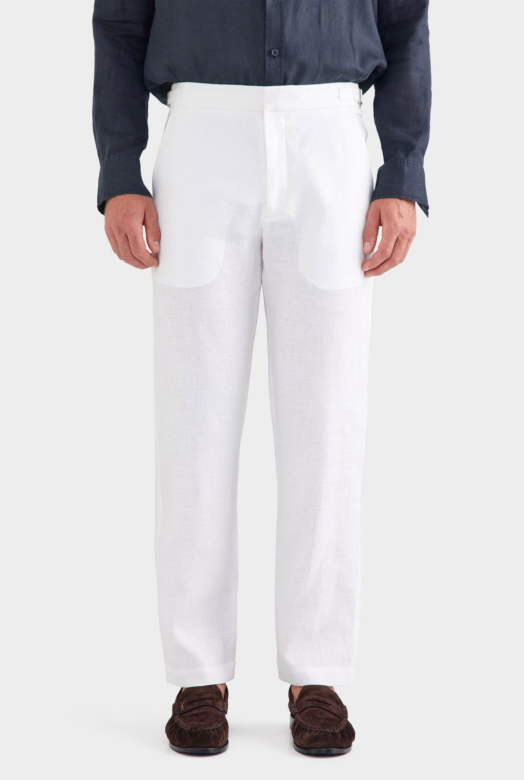 Tailored Linen Side Tab Trouser - White