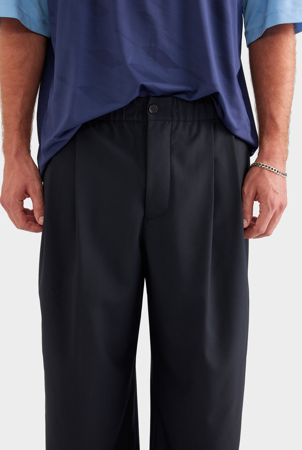 Elasticated Wool Pleat Pant - Black