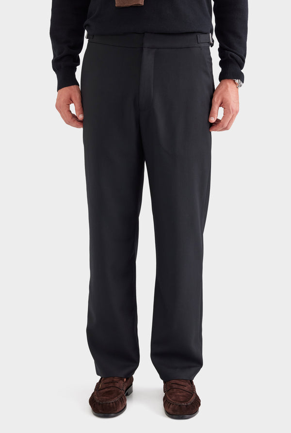Tailored Wool Side Tab Trouser - Black