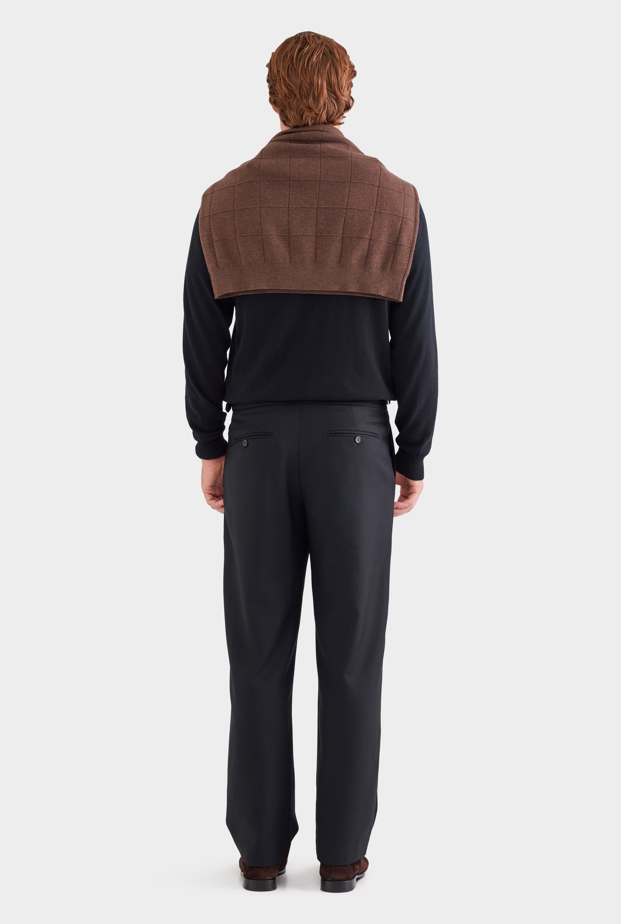 Tailored Wool Side Tab Trouser - Black