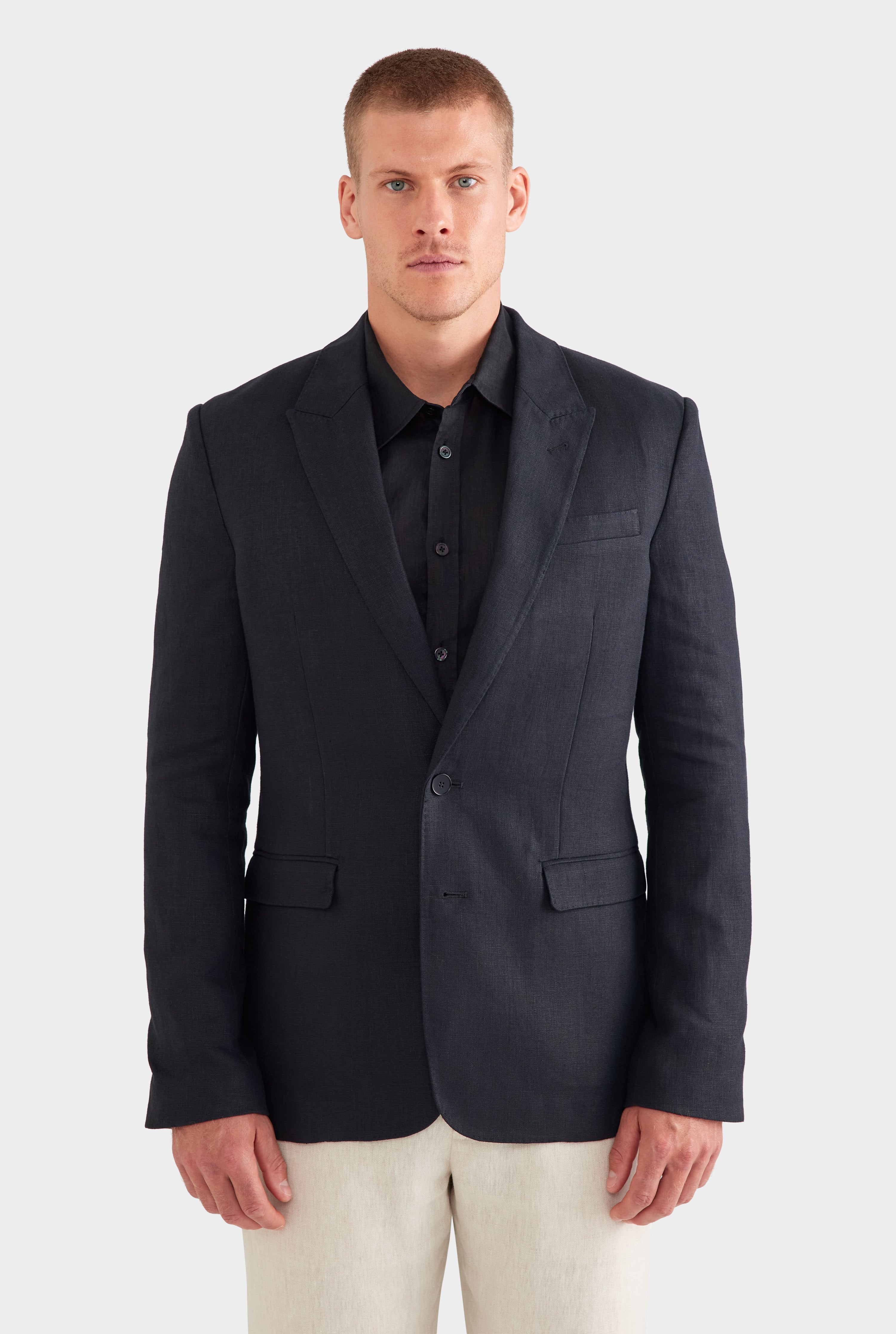 Tailored Linen Suit Jacket - Black