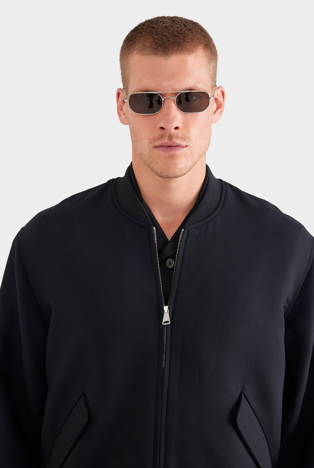 Relaxed Wool Bomber Jacket - Black