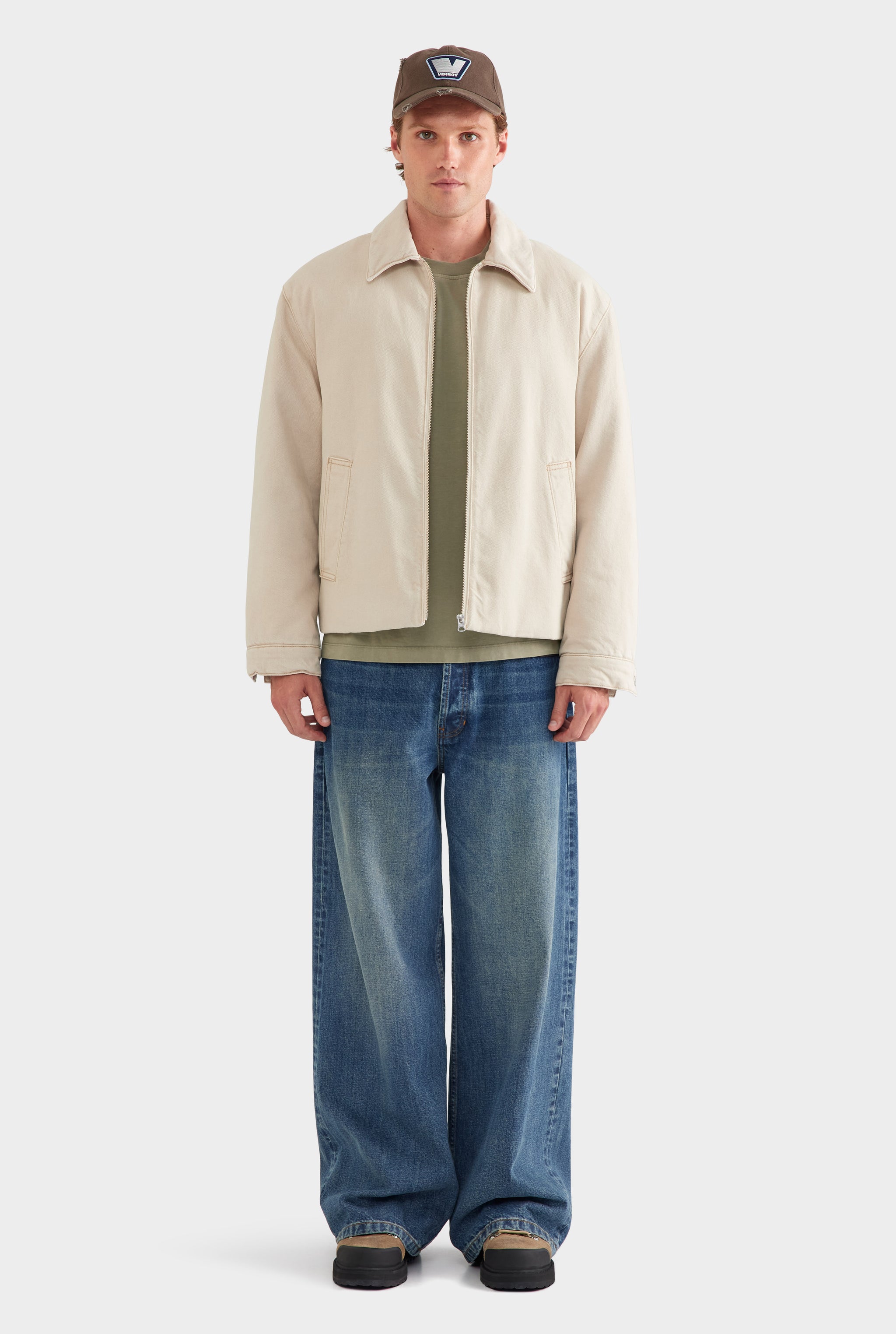 Pigment Dyed Denim Wadded Jacket - Washed Stone