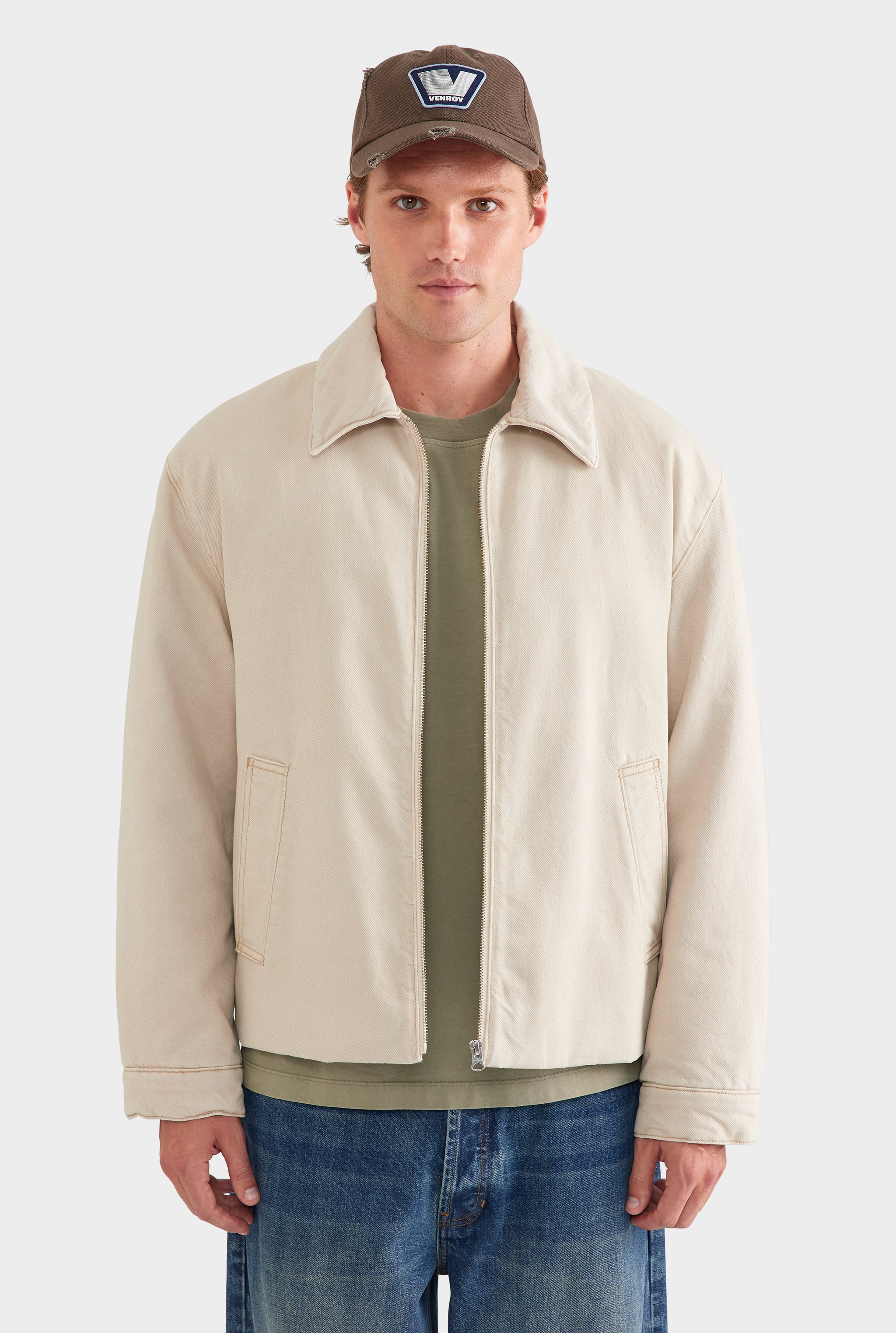 Pigment Dyed Denim Wadded Jacket - Washed Stone
