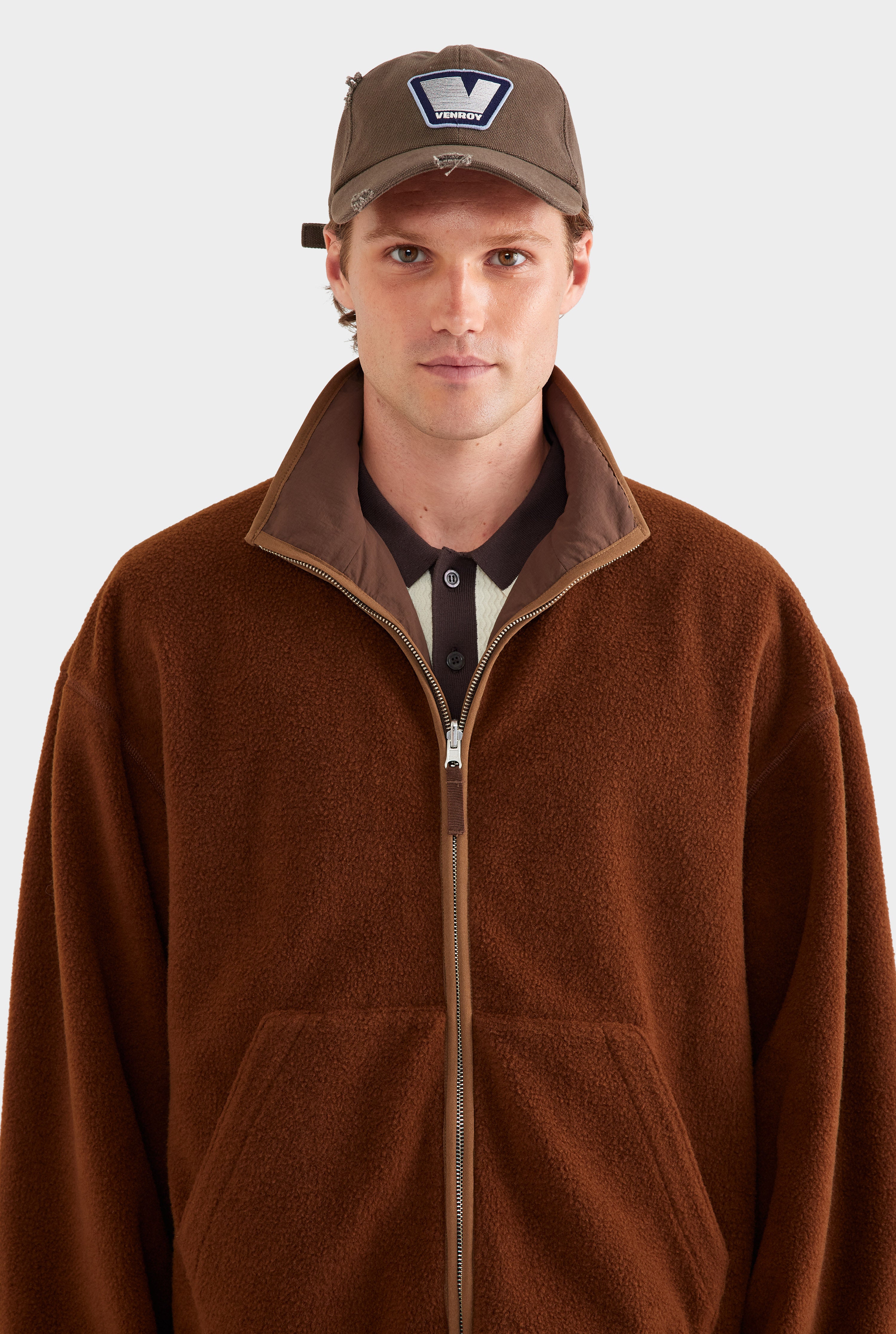 Mens Reversible Fleece Zip Through Jacket Brown | Venroy – VENROY