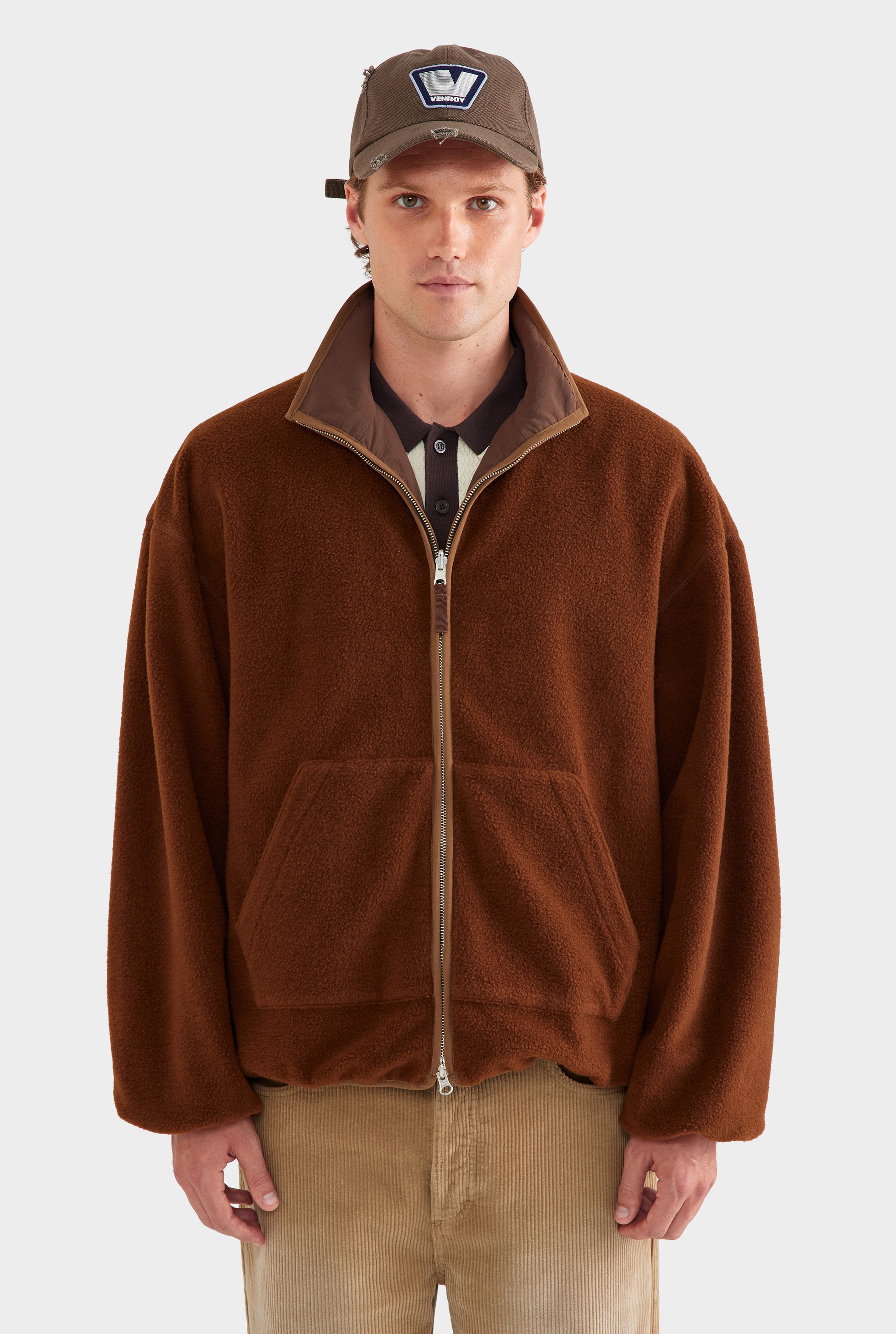 Reversible Fleece Zip Through Jacket - Brown