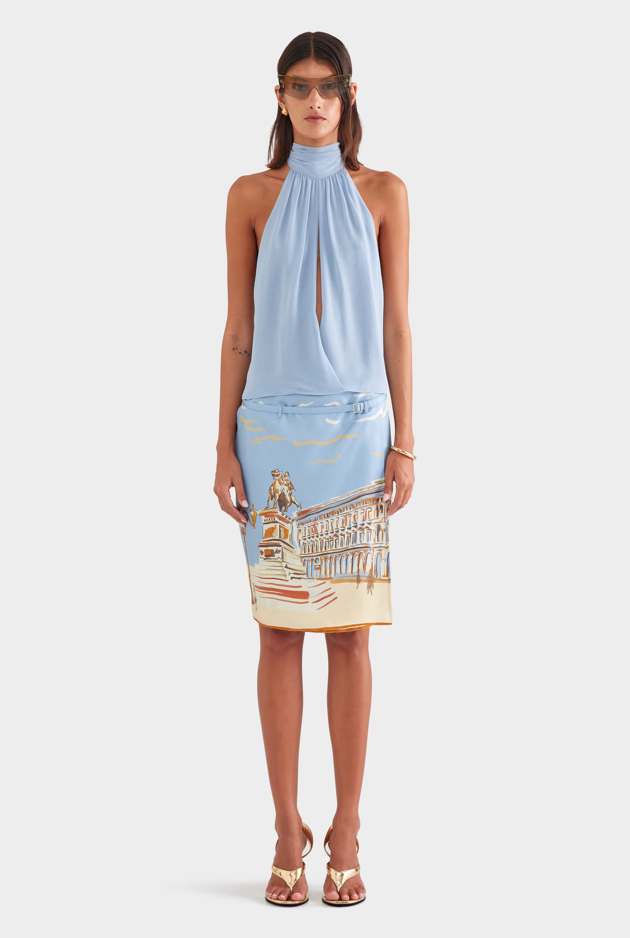 Silk Halter Top - Powder Blue