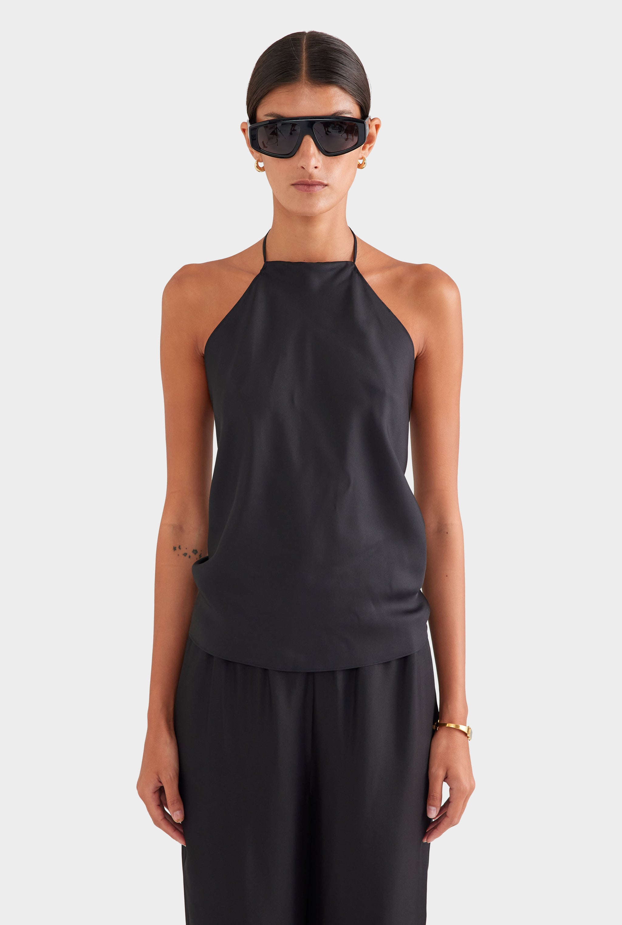 Silk Scarf Halter Top - Black